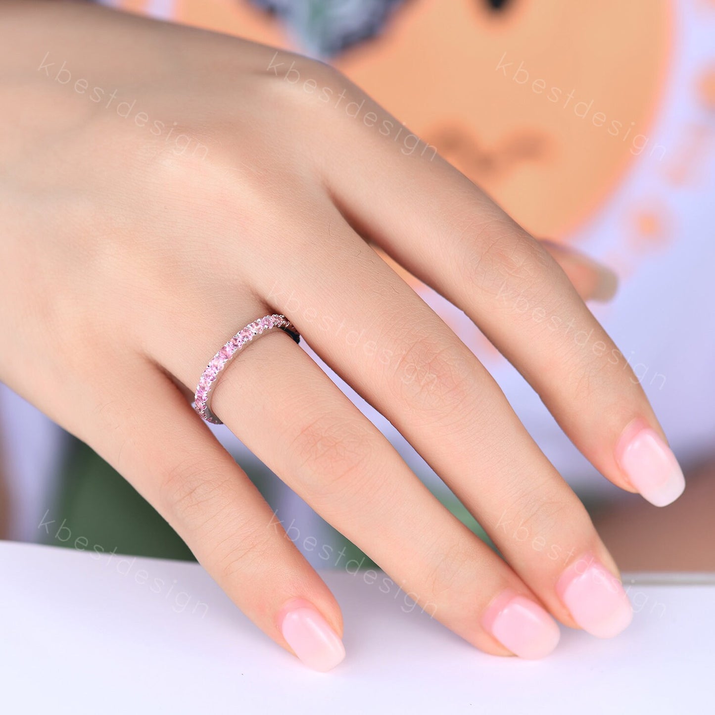 Pink Tourmaline Wedding Band, Full Eternity Band, Natural Tourmaline Wedding Band, Stacking Matching Band Anniversary Ring Gift For Her