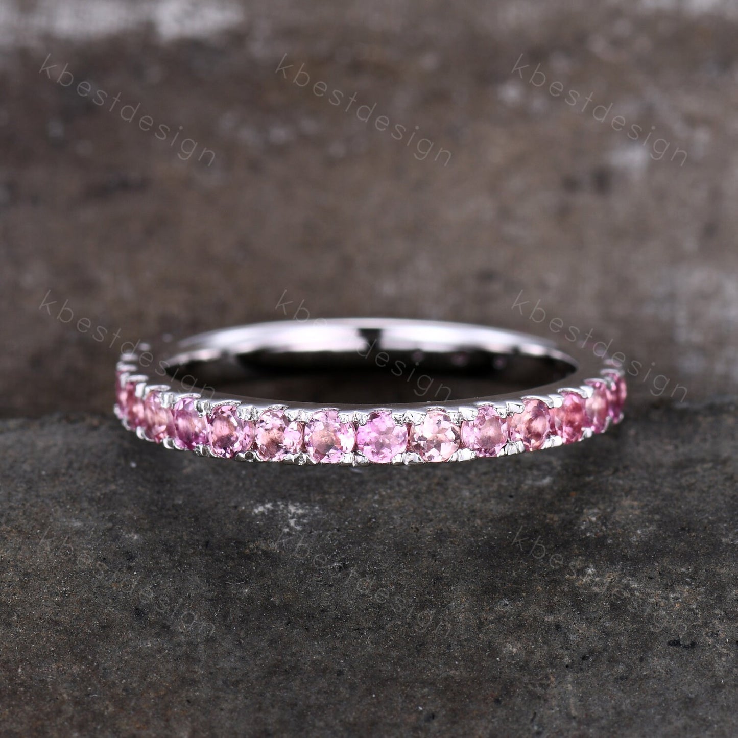 Pink Tourmaline Wedding Band, Full Eternity Band, Natural Tourmaline Wedding Band, Stacking Matching Band Anniversary Ring Gift For Her