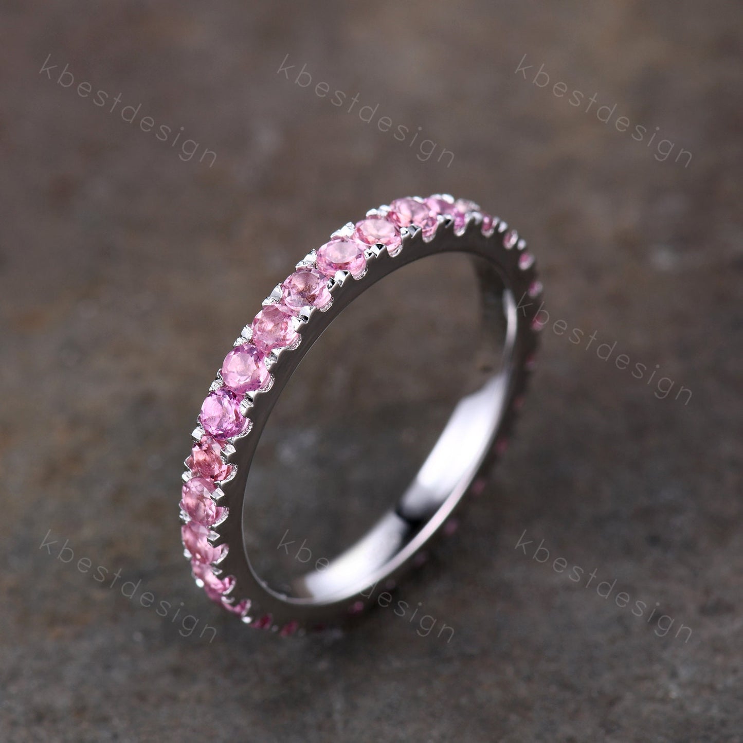Pink Tourmaline Wedding Band, Full Eternity Band, Natural Tourmaline Wedding Band, Stacking Matching Band Anniversary Ring Gift For Her