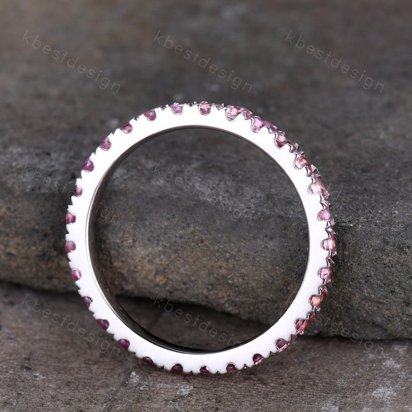Pink Tourmaline Wedding Band, Full Eternity Band, Natural Tourmaline Wedding Band, Stacking Matching Band Anniversary Ring Gift For Her