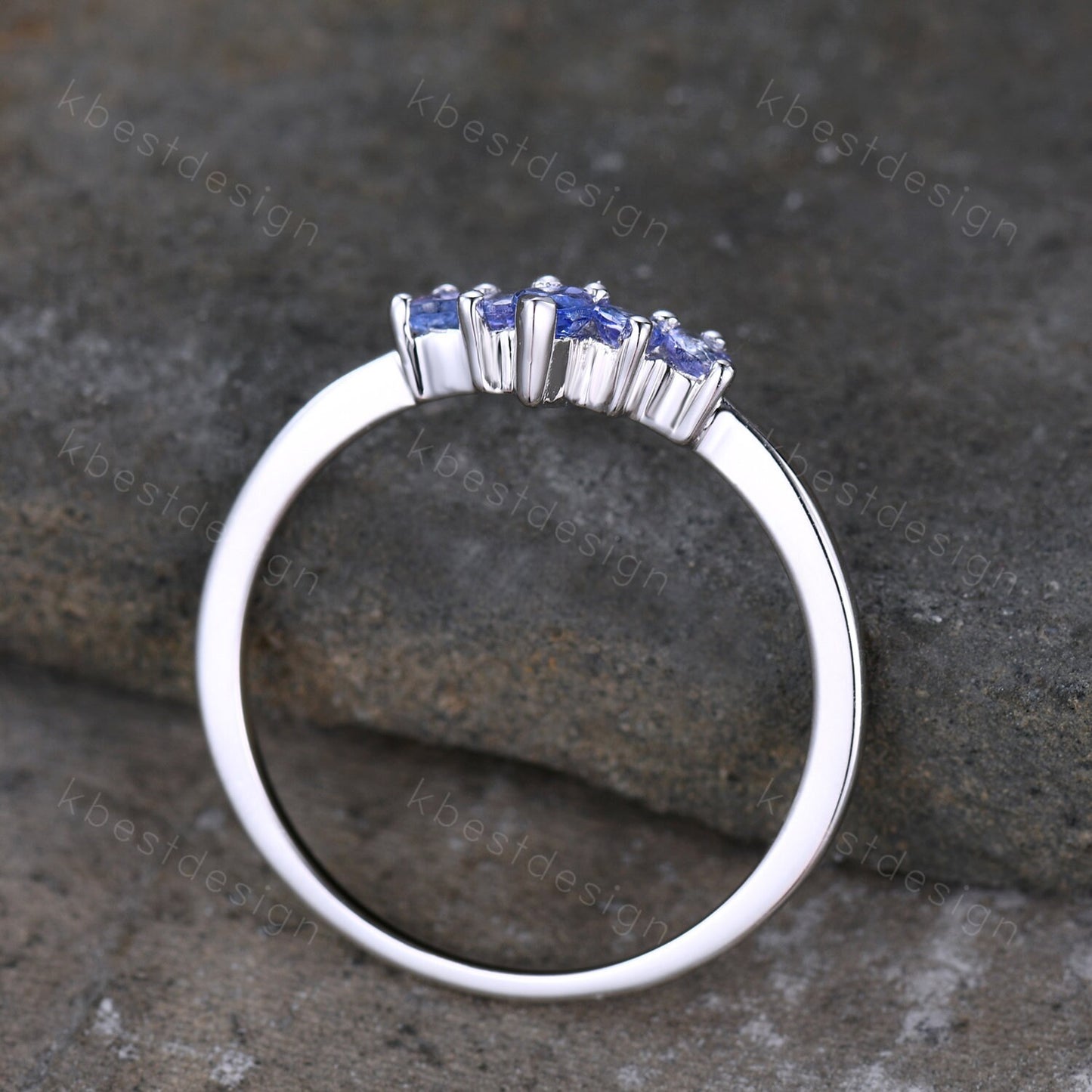 Curved Tanzanite Wedding Band/ Marquise Cut Tanzanite Stacking Band/ Sterling Silver Ring/ Unique Matching Band/ Anniversary Gift for Her