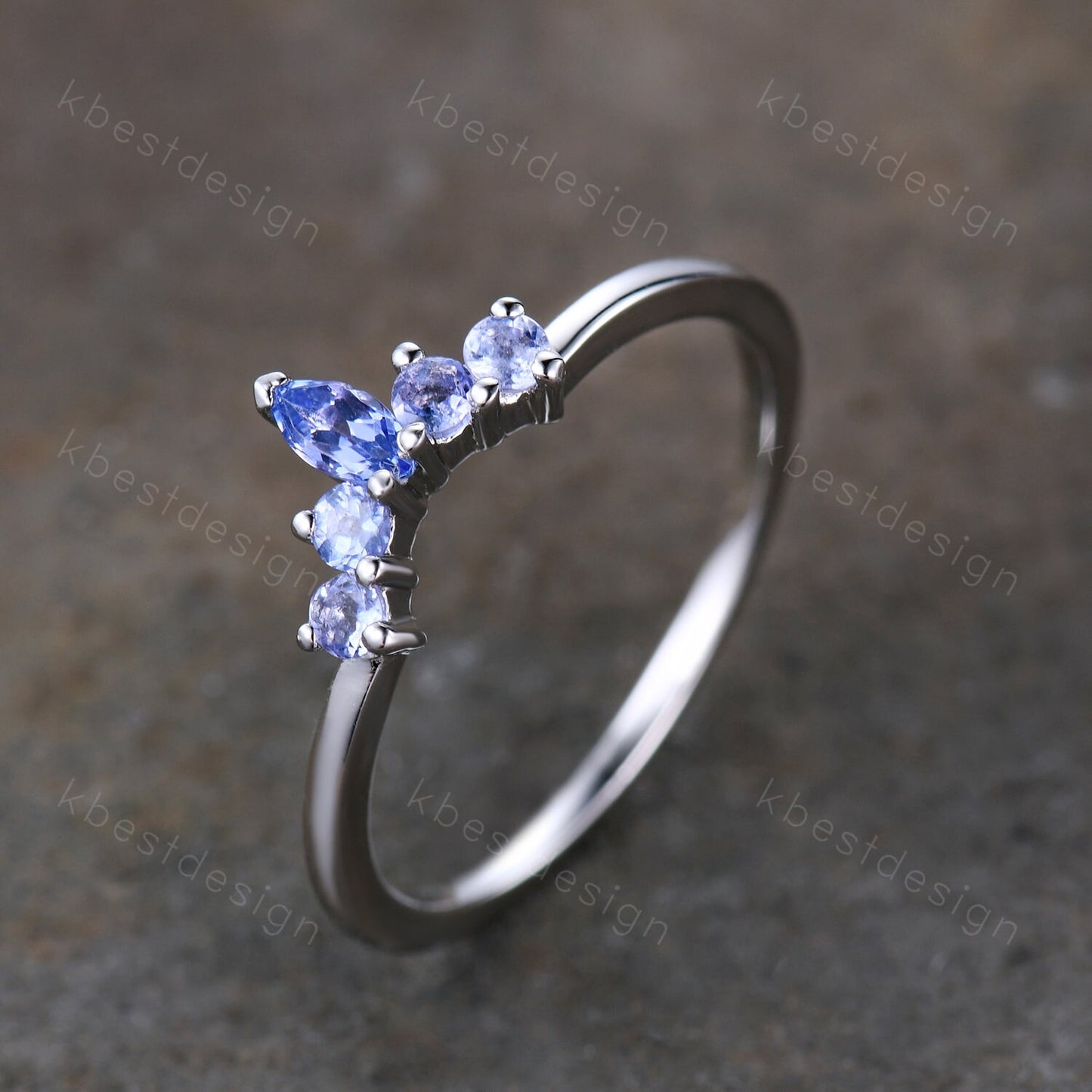 Curved Tanzanite Wedding Band/ Marquise Cut Tanzanite Stacking Band/ Sterling Silver Ring/ Unique Matching Band/ Anniversary Gift for Her