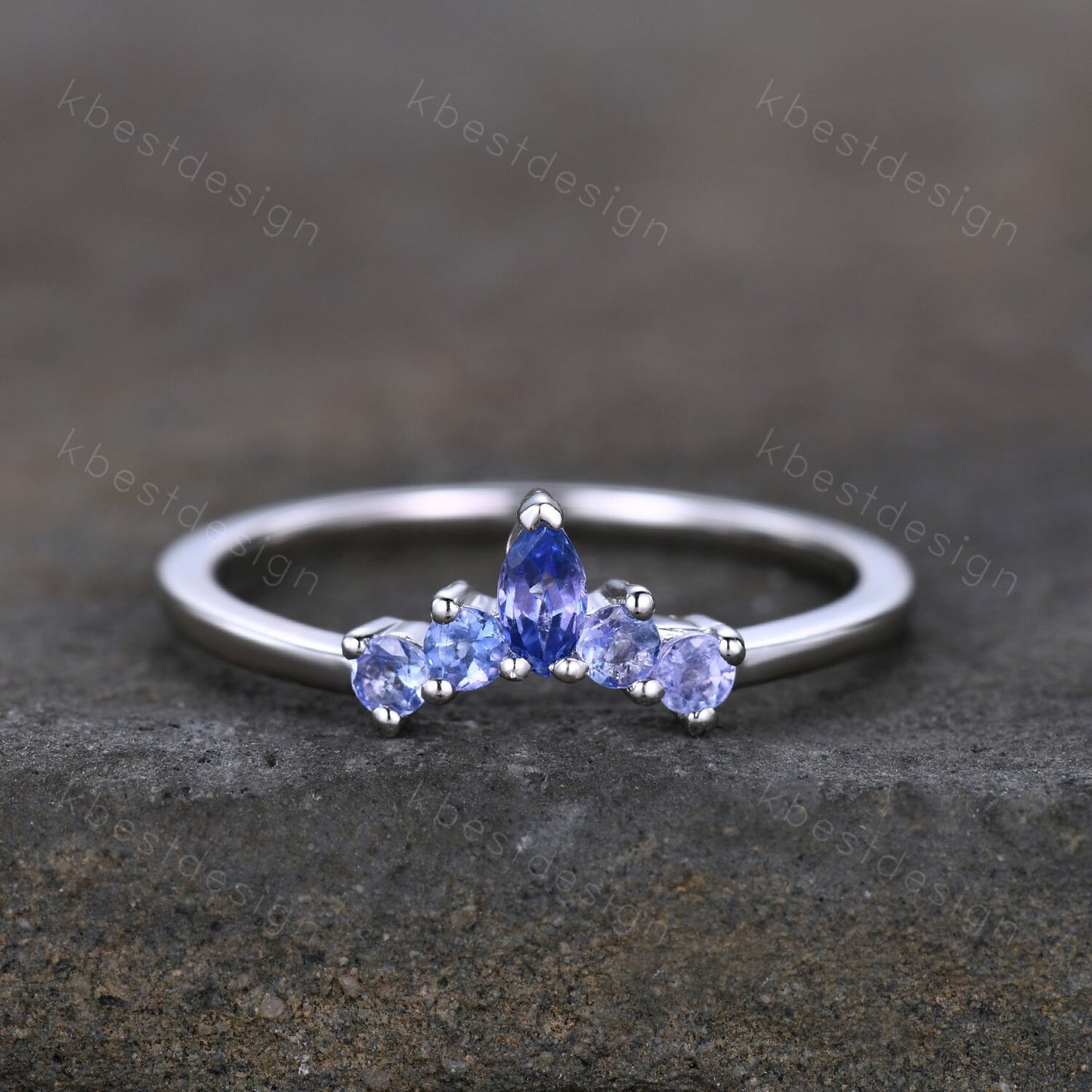 Curved Tanzanite Wedding Band/ Marquise Cut Tanzanite Stacking Band/ Sterling Silver Ring/ Unique Matching Band/ Anniversary Gift for Her