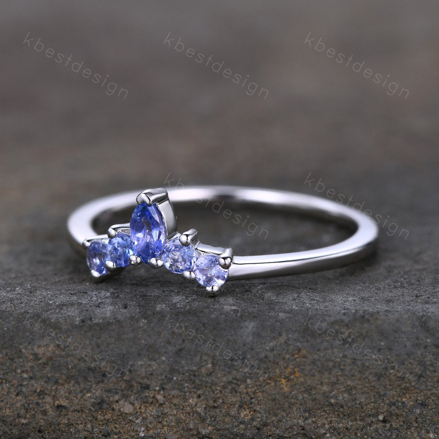 Curved Tanzanite Wedding Band/ Marquise Cut Tanzanite Stacking Band/ Sterling Silver Ring/ Unique Matching Band/ Anniversary Gift for Her