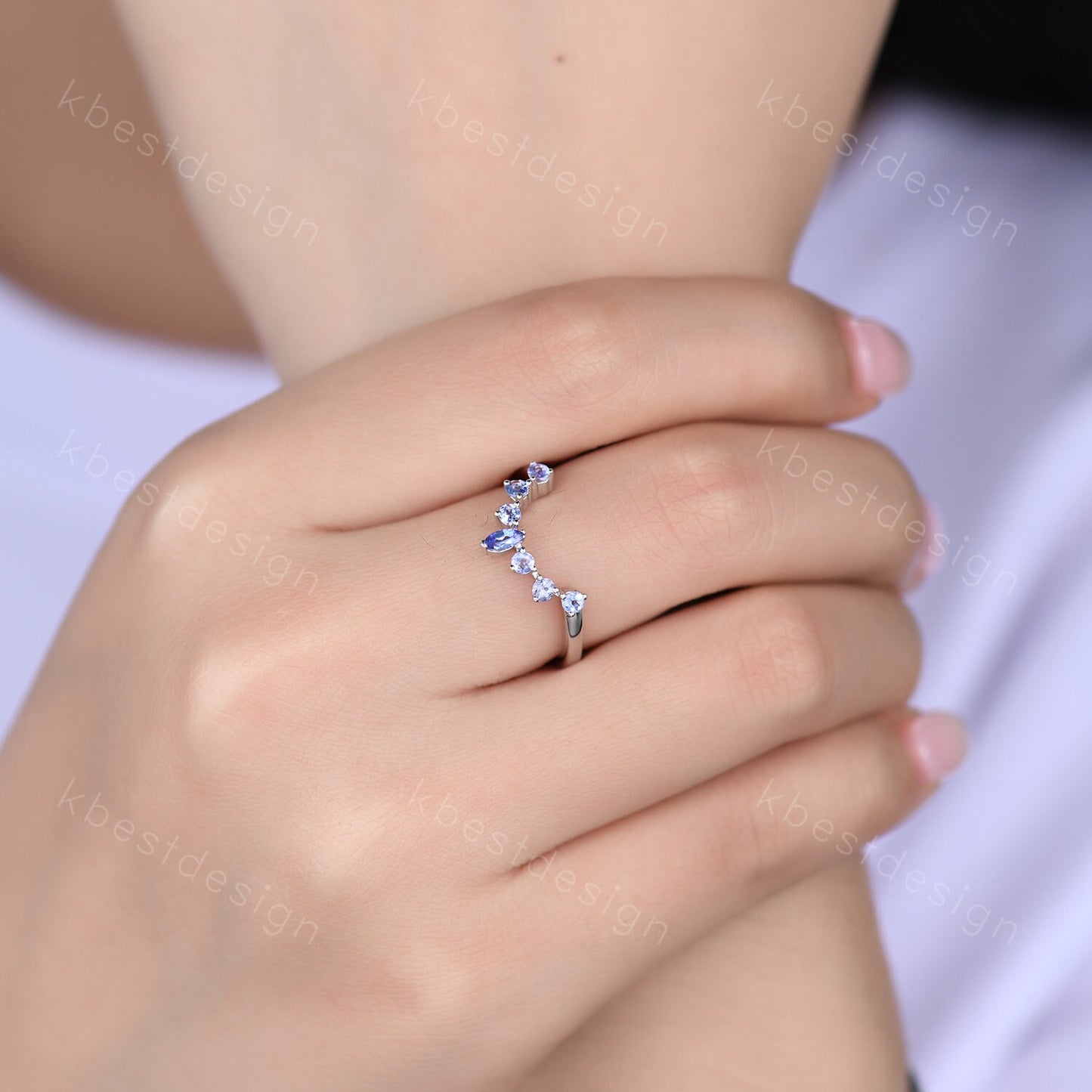 Natural Tanzanite Wedding Band, Curved Tanzanite Wedding Stacking Band, Marquise Cut Tanzanite Curved Band, Wedding Ring, Anniversary Ring