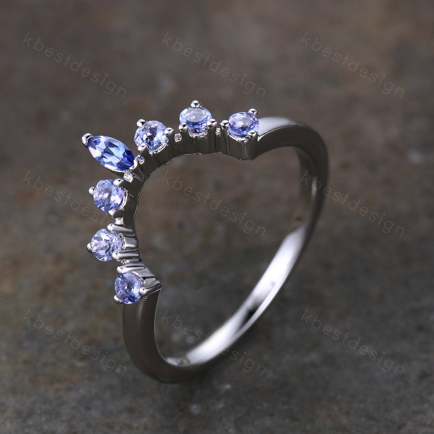 Natural Tanzanite Wedding Band, Curved Tanzanite Wedding Stacking Band, Marquise Cut Tanzanite Curved Band, Wedding Ring, Anniversary Ring