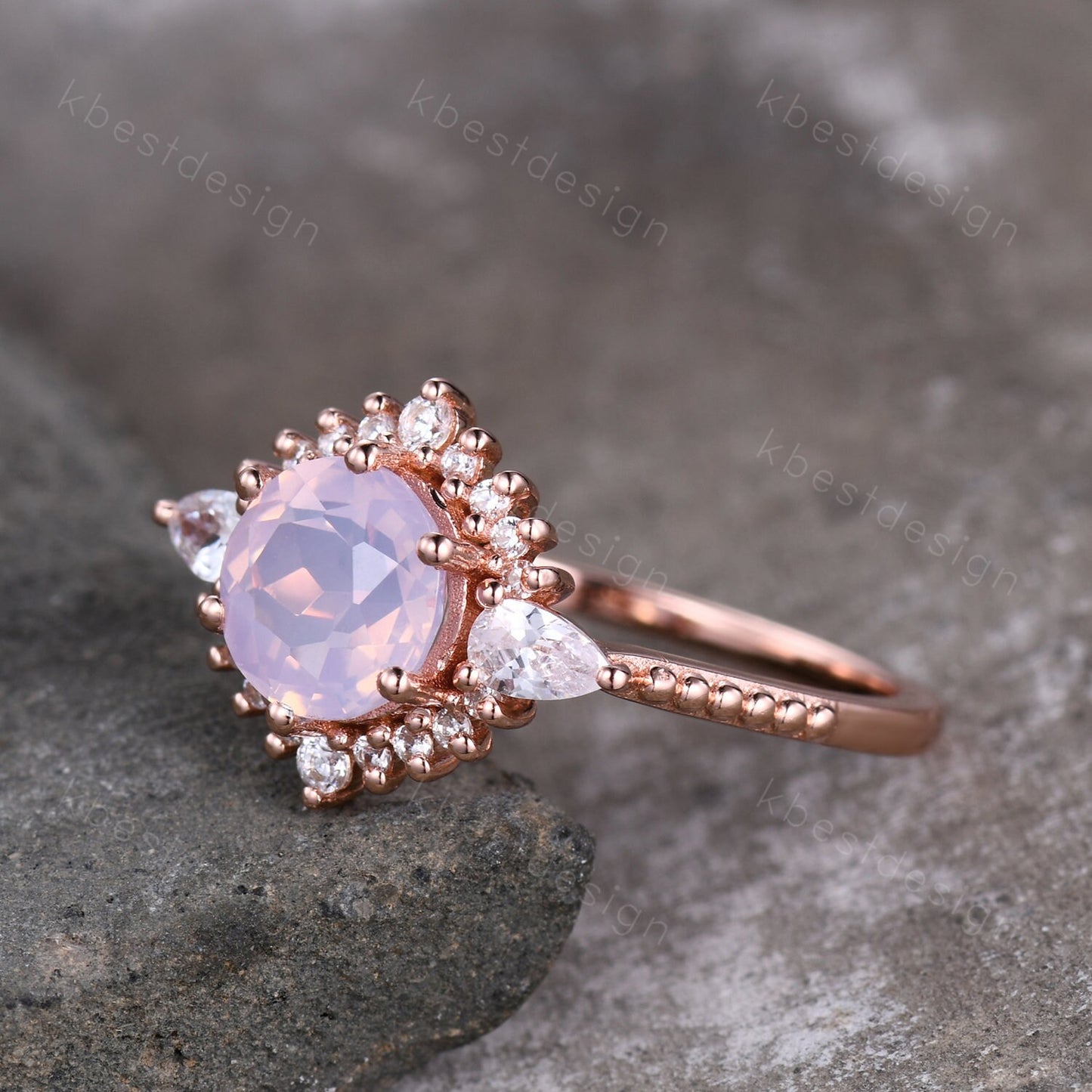 Vintage Lavender Amethyst Ring Rose Gold Round Cut Amethyst Engagement Ring Unique Art Deco Pear Shaped Diamond Bridal Promise Ring