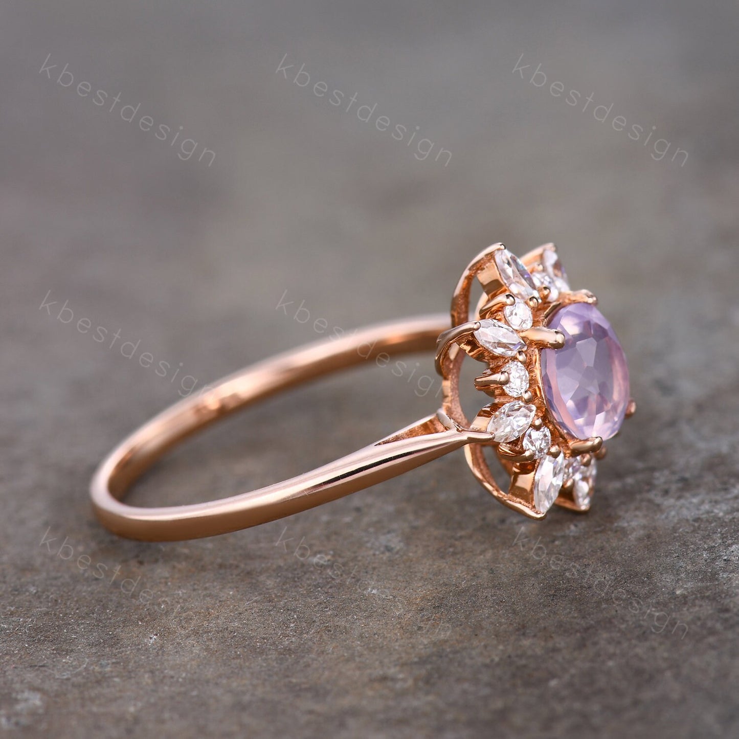 Natural Lavender Amethyst Ring Vintage Unique Diamond Halo Bridal Ring Amethyst Solitaire Engagement Ring February Birthstone Promise Ring