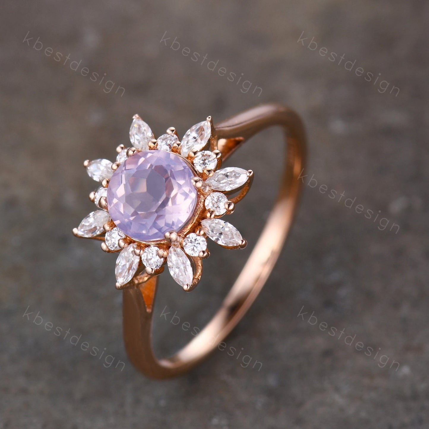 Natural Lavender Amethyst Ring Vintage Unique Diamond Halo Bridal Ring Amethyst Solitaire Engagement Ring February Birthstone Promise Ring
