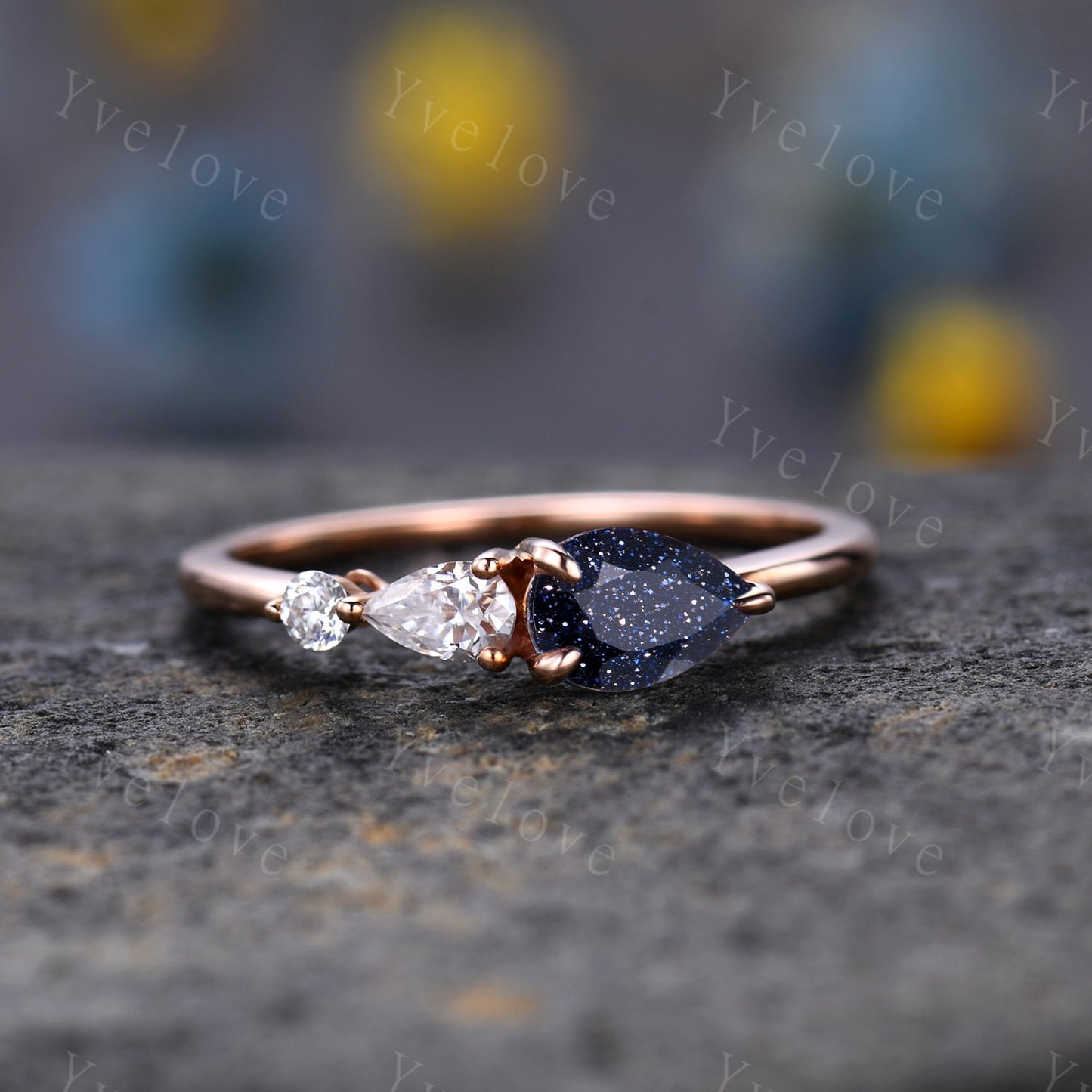 Vintage White Opal Engagement Ring,Pear Cut Gems,Art Deco Moissanite Wedding Band,3 Stone Unique Women Bridal Promise Ring,Rose gold ring