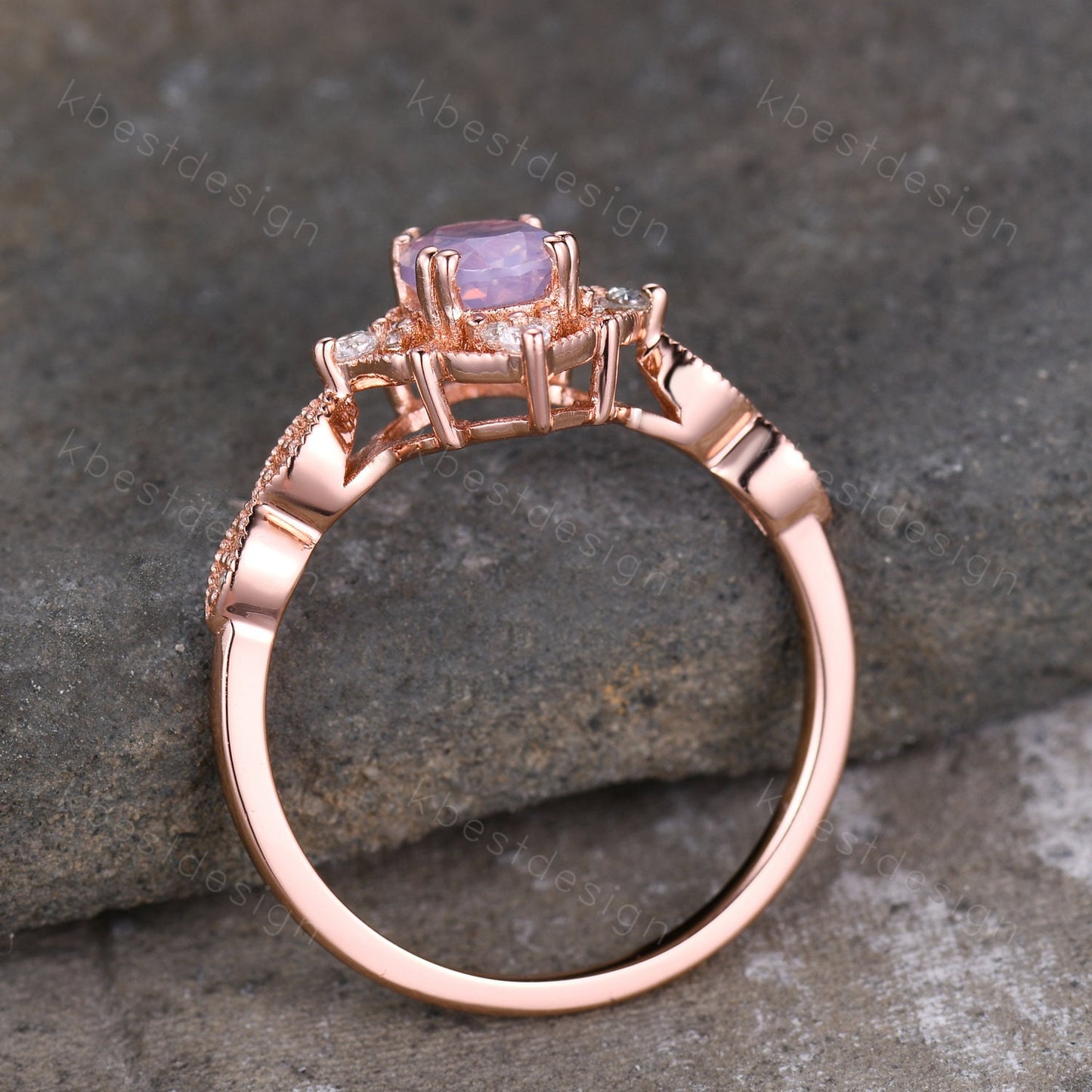 Vintage Lavender Amethyst Ring Rose Gold Oval Cut Amethyst Engagement Ring Unique Art Deco Bridal Wedding Ring February Birthstone Ring