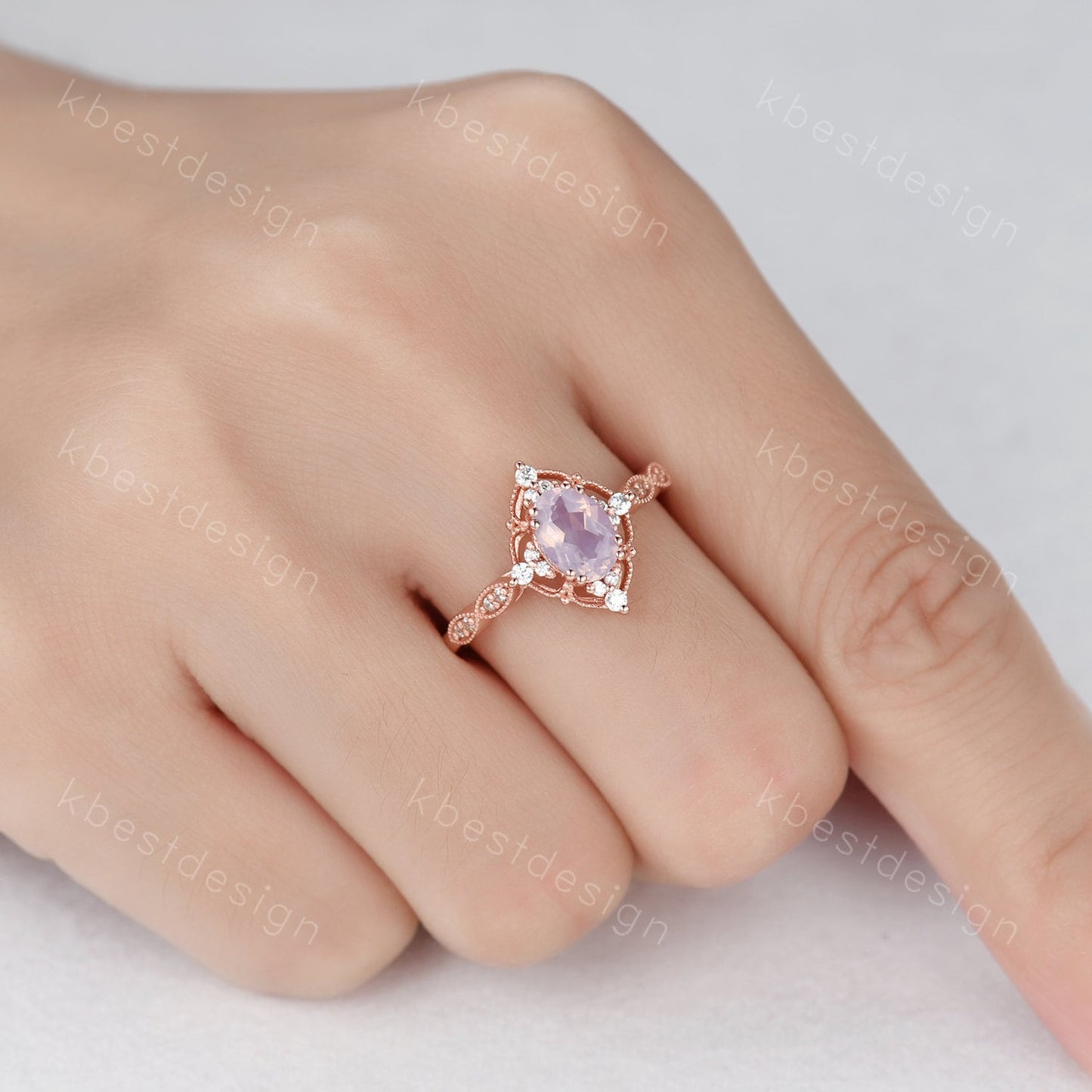 Vintage Lavender Amethyst Ring Rose Gold Oval Cut Amethyst Engagement Ring Unique Art Deco Bridal Wedding Ring February Birthstone Ring