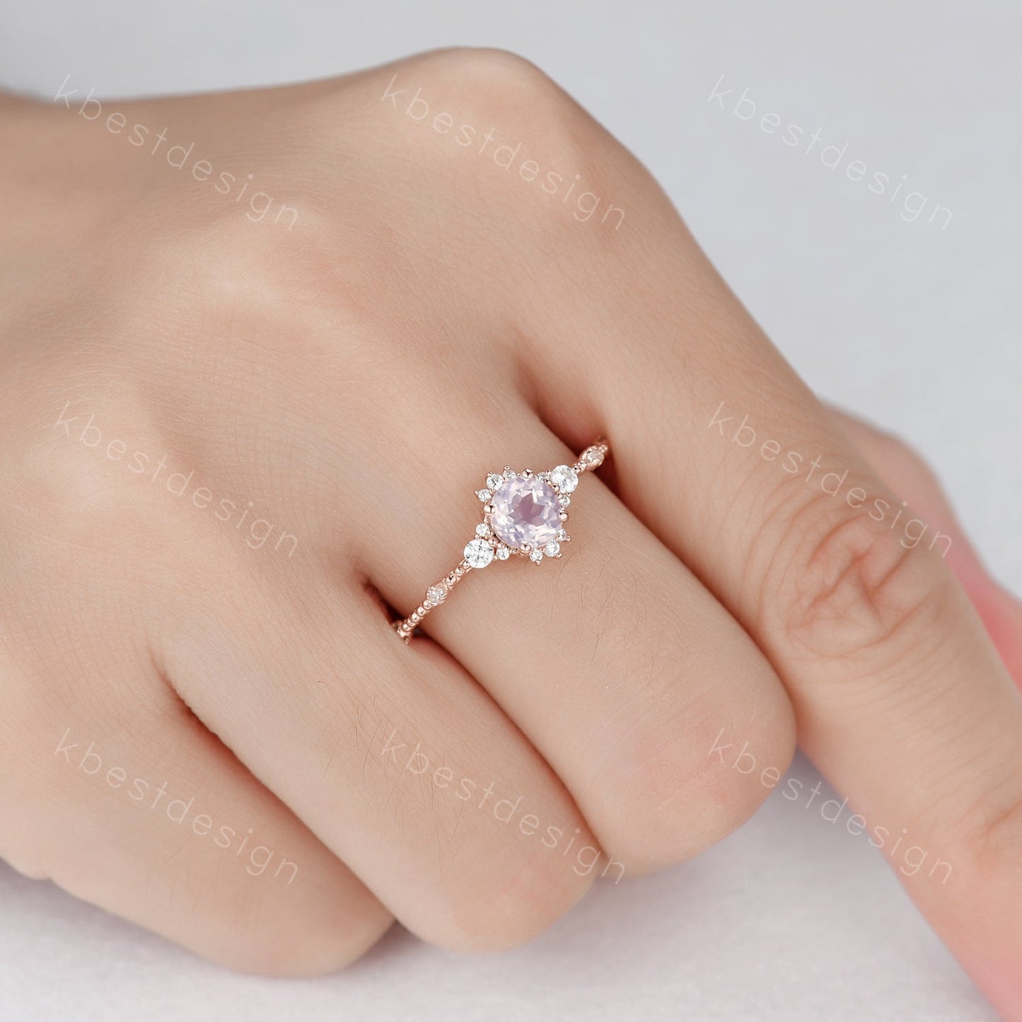 Dainty Rose Gold Lavender Amethyst Engagement Ring Unique Art Deco Amethyst Ring For Women February Birthstone Ring Wedding Promise Ring