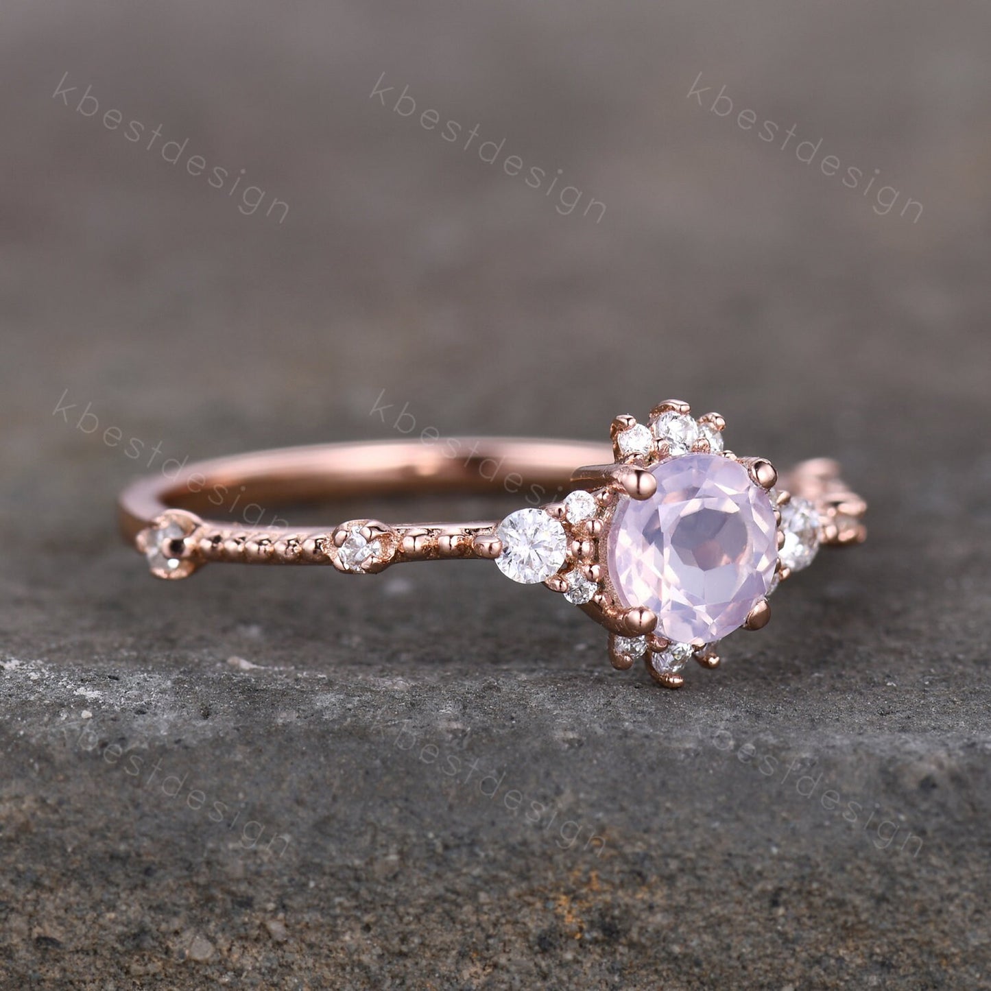 Dainty Rose Gold Lavender Amethyst Engagement Ring Unique Art Deco Amethyst Ring For Women February Birthstone Ring Wedding Promise Ring