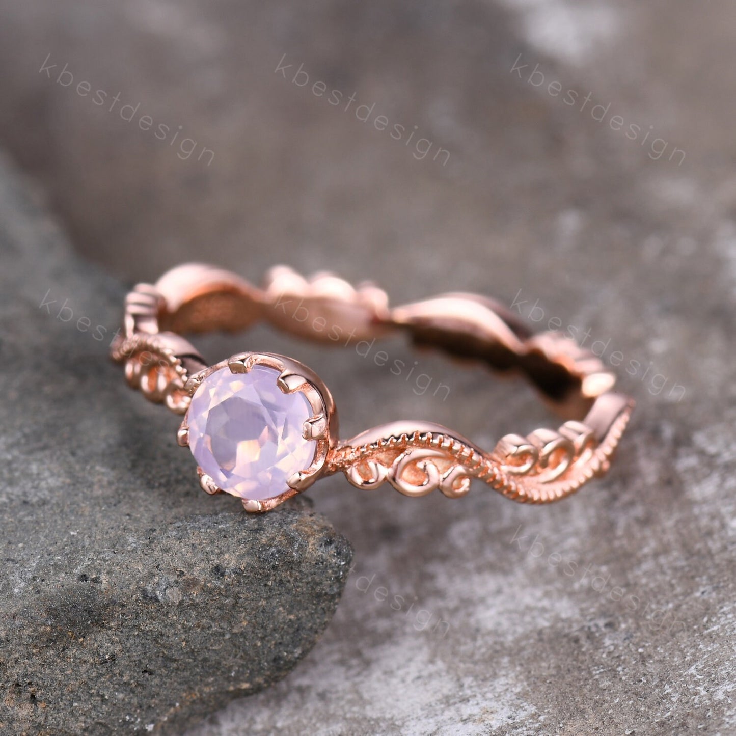 Antique Lavender Amethyst Ring Rose Gold Amethyst Engagement Ring Unique Filigree Wedding Ring for Women Vintage Bridal Promise Ring