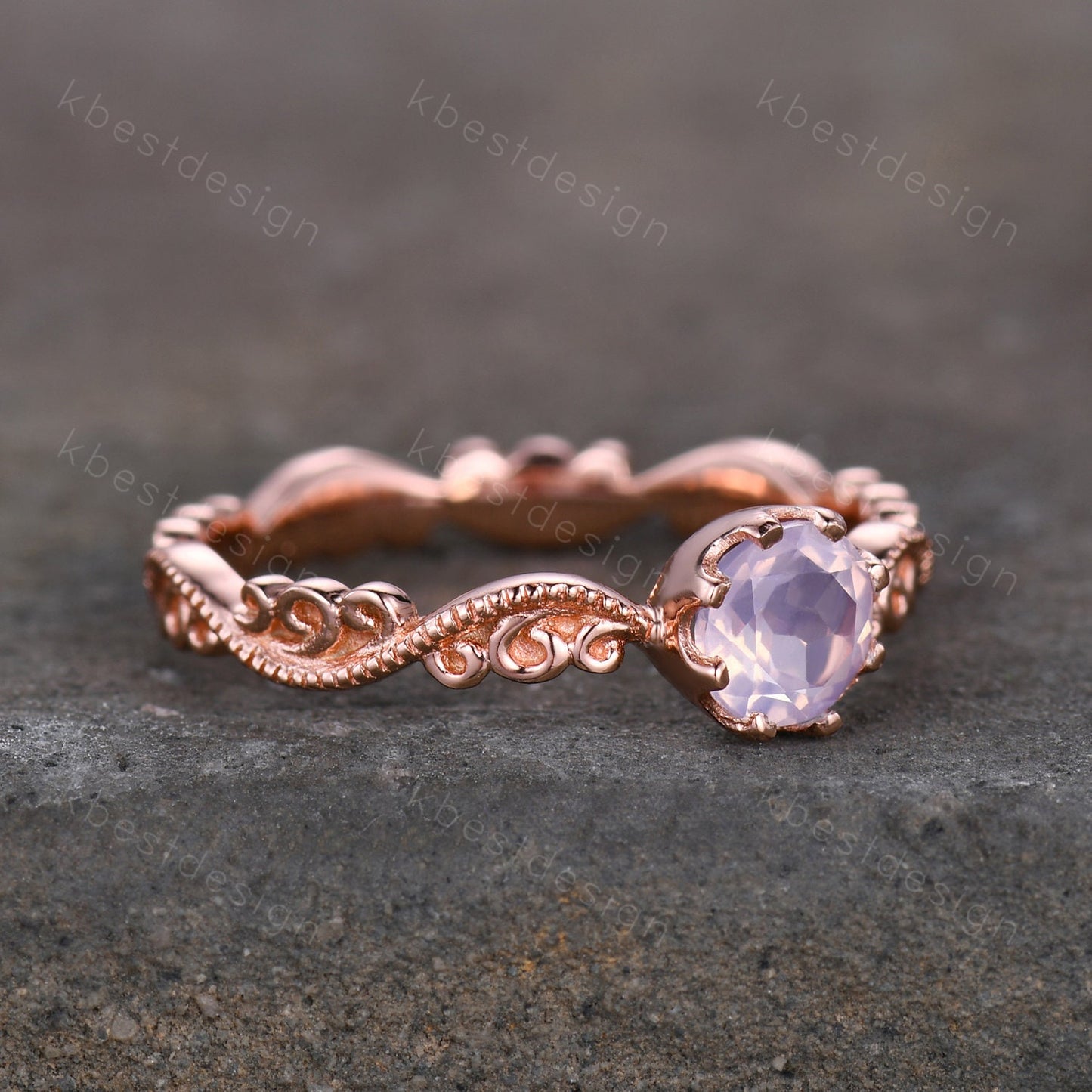 Antique Lavender Amethyst Ring Rose Gold Amethyst Engagement Ring Unique Filigree Wedding Ring for Women Vintage Bridal Promise Ring