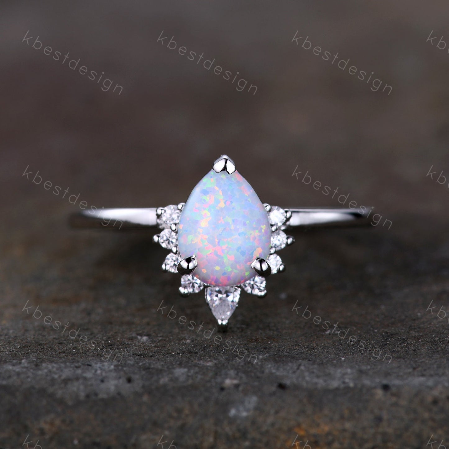 White Opal Ring, Pear Shaped Opal Engagement Ring, Yellow Gold Ring for Women, Opal Solitaire Ring, Unique Bridal Wedding Ring, Promise