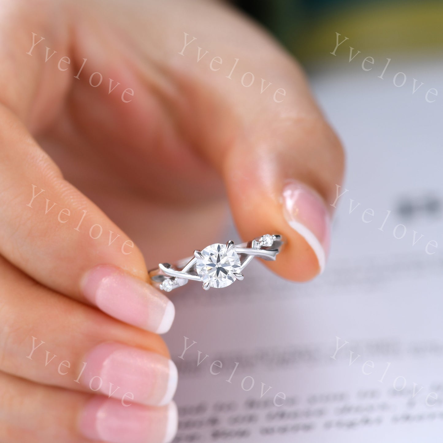 1.2ct Moissanite Engagement Ring Set,Twisted Ring Set,Leaf and Vines Moissanite Bridal Set,Branch Ring,Twig Diamond Ring Set,14k White Gold