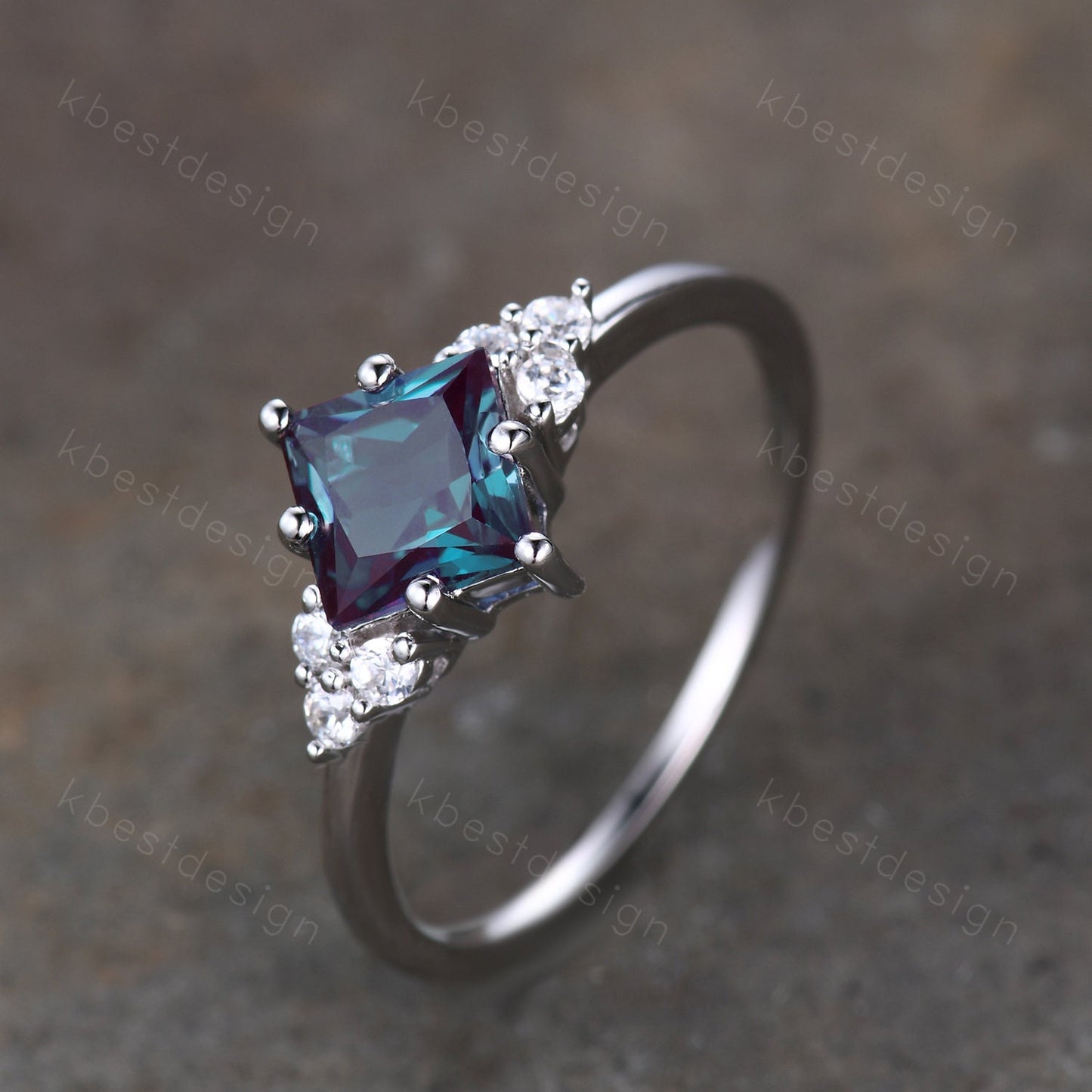 Vintage Princess Cut Alexandrite Engagement Ring Sterling Silver Ring Unique Diamond Cluster Wedding Ring Bridal Promise Ring Anniversary