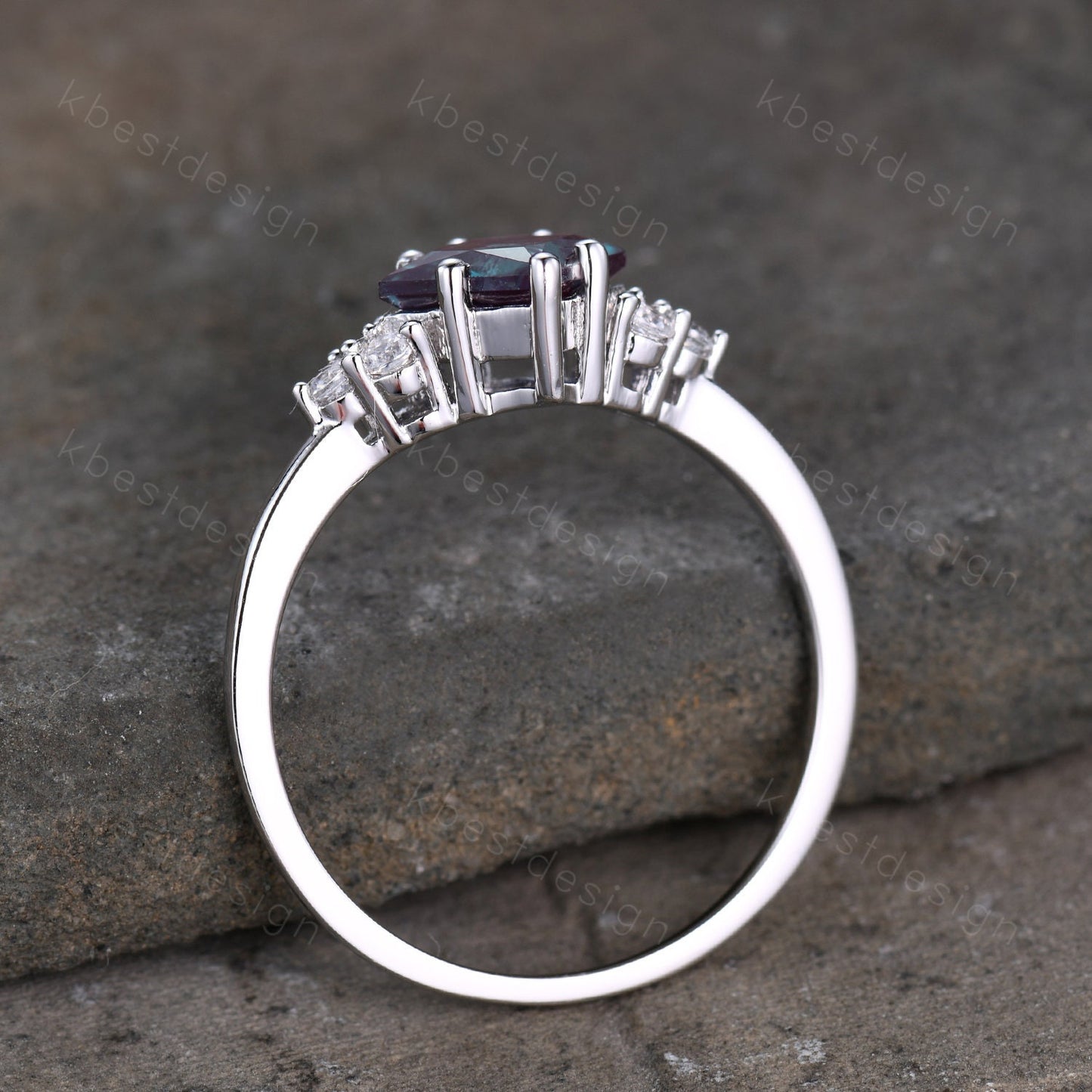 Vintage Princess Cut Alexandrite Engagement Ring Sterling Silver Ring Unique Diamond Cluster Wedding Ring Bridal Promise Ring Anniversary