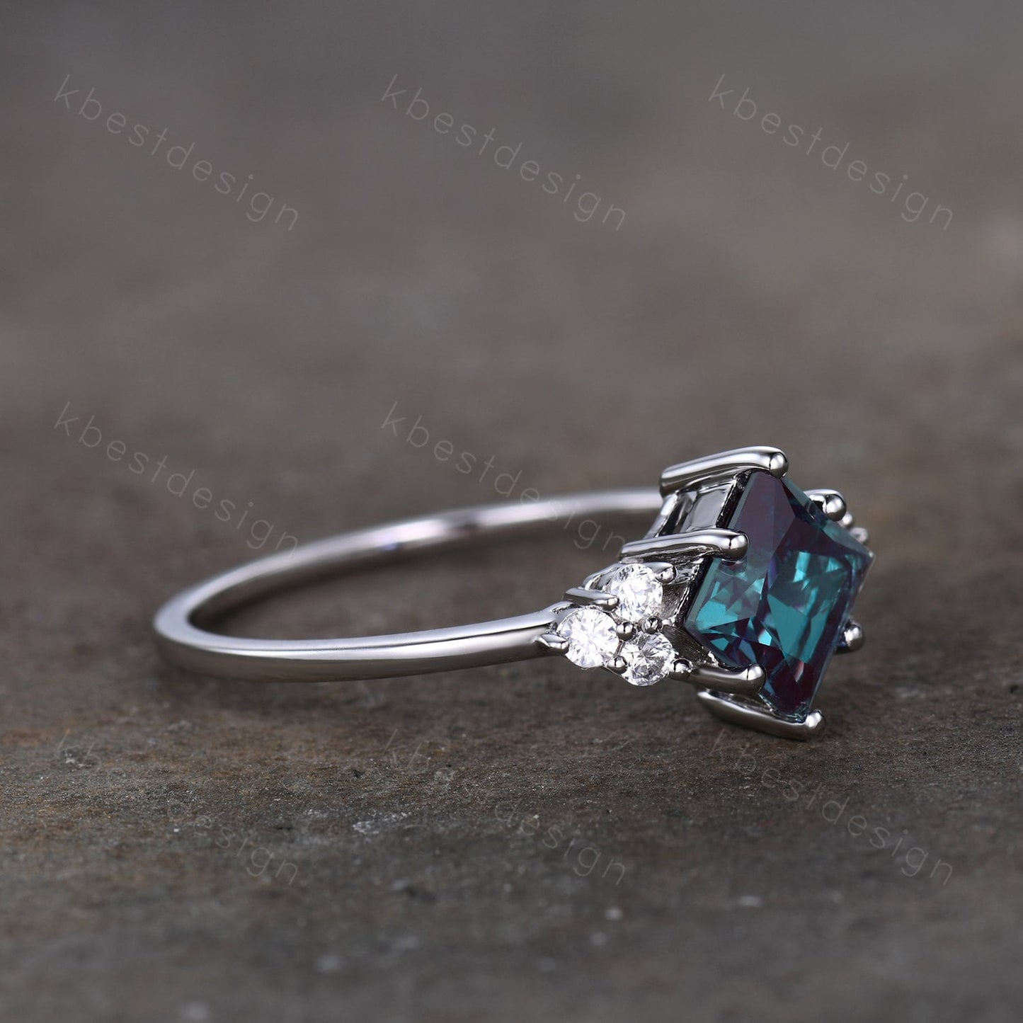 Vintage Princess Cut Alexandrite Engagement Ring Sterling Silver Ring Unique Diamond Cluster Wedding Ring Bridal Promise Ring Anniversary