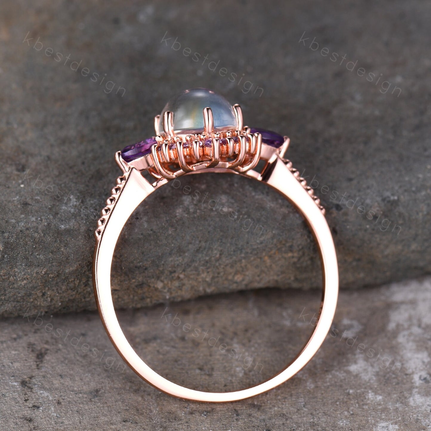 Vintage Moonstone engagement ring unique rose gold engagement ring for women Pear shaped amethyst ring Bridal Promise ring Anniversary Gift