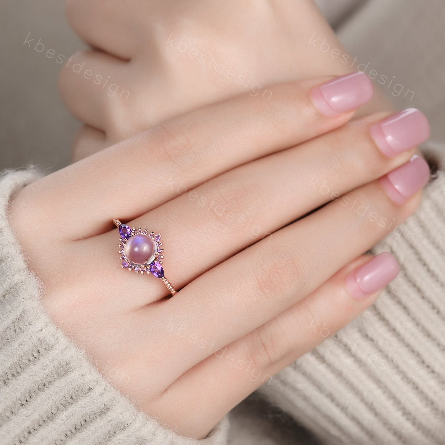 Vintage Moonstone engagement ring unique rose gold engagement ring for women Pear shaped amethyst ring Bridal Promise ring Anniversary Gift
