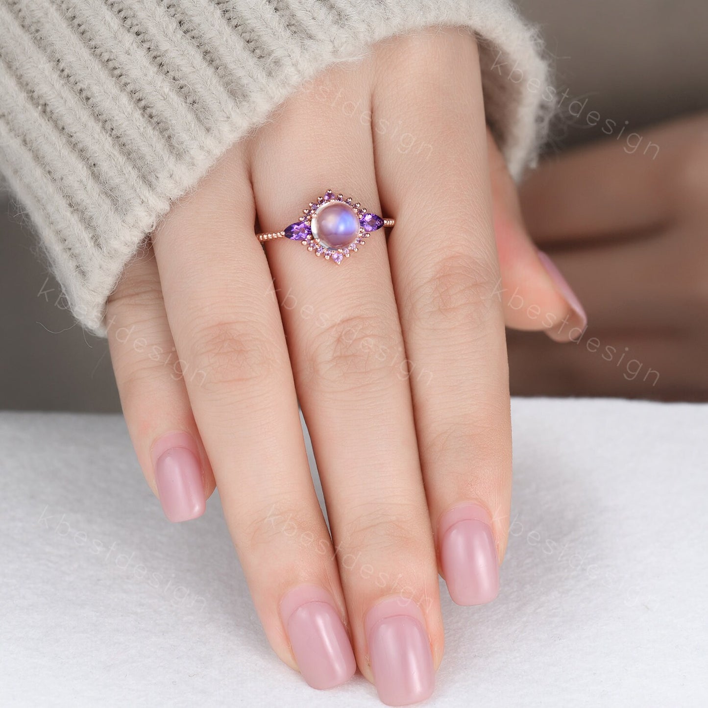 Vintage Moonstone engagement ring unique rose gold engagement ring for women Pear shaped amethyst ring Bridal Promise ring Anniversary Gift