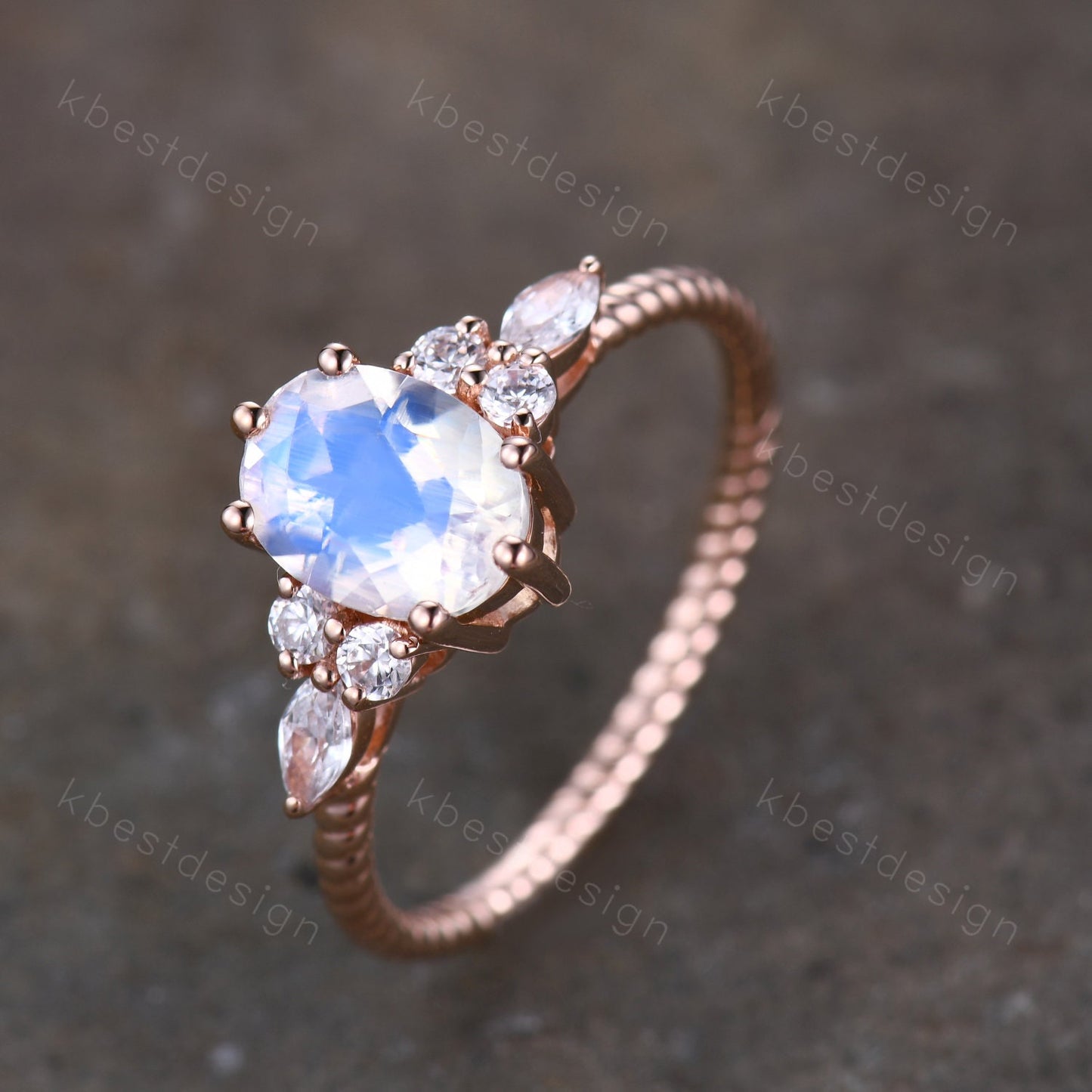 Vintage Oval Moonstone engagement ring rose gold Diamond prong set wedding ring unique twisted Bridal ring Promise Anniversary ring