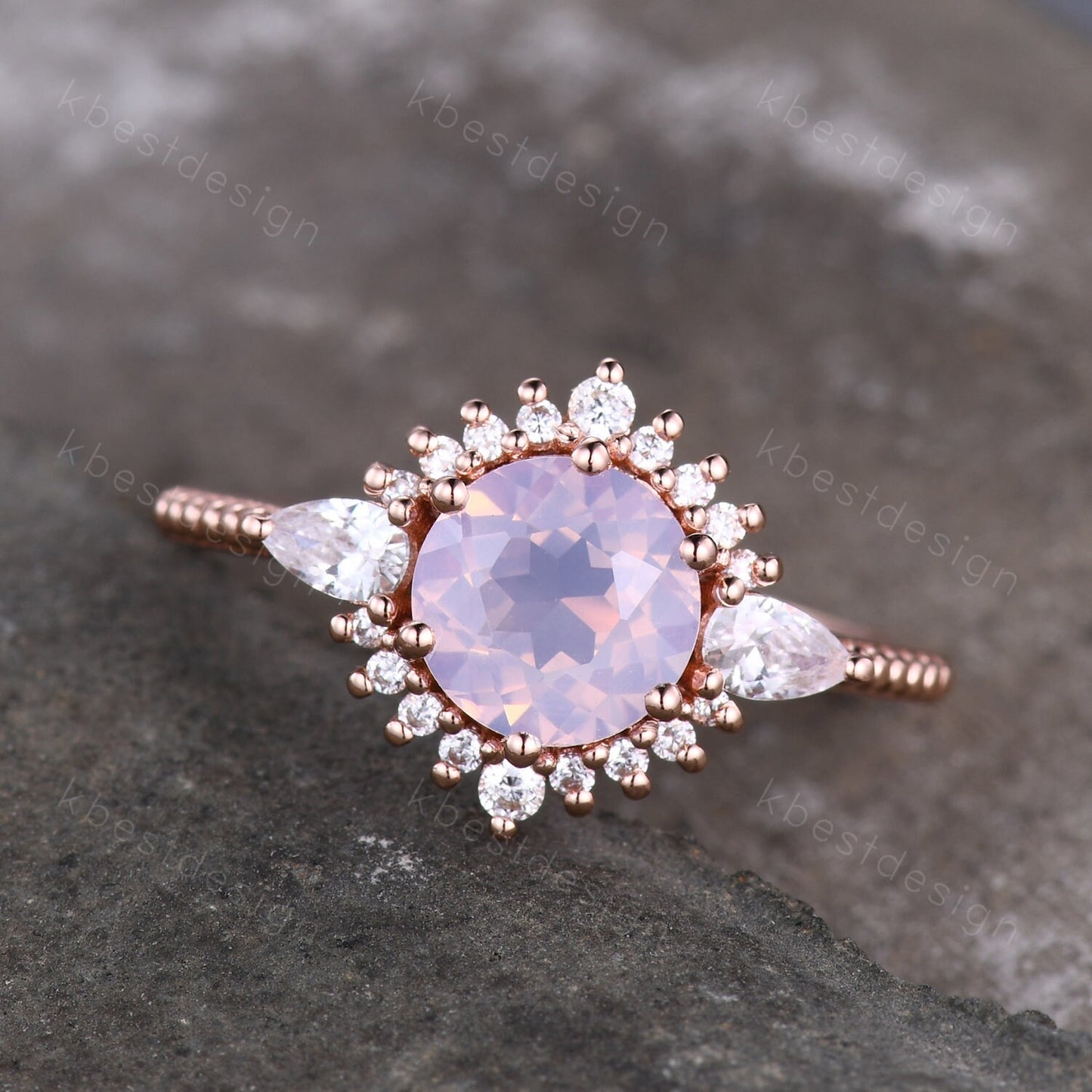 Vintage Lavender Amethyst Ring Rose Gold Round Cut Amethyst Engagement Ring Unique Art Deco Pear Shaped Diamond Bridal Promise Ring