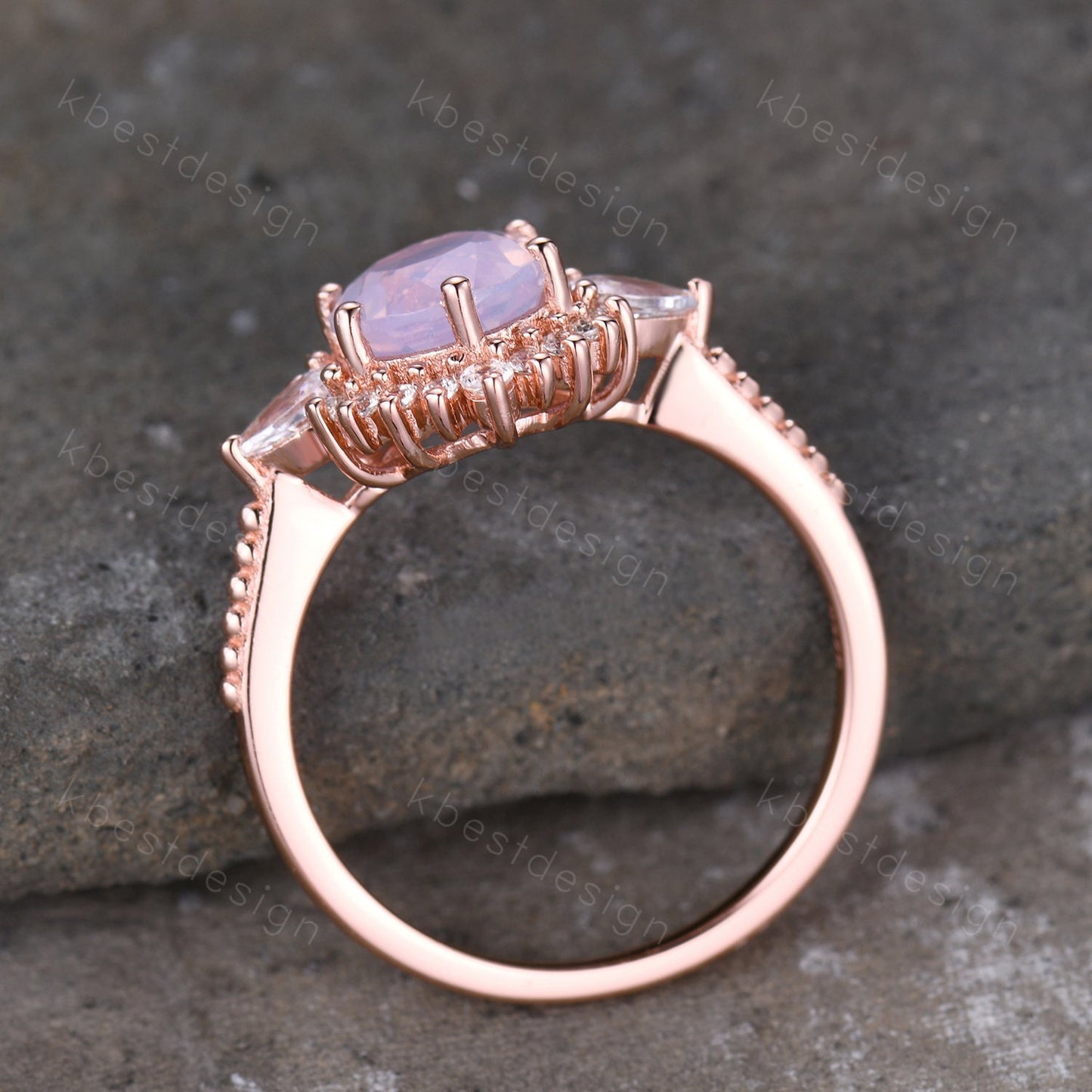 Vintage Lavender Amethyst Ring Rose Gold Round Cut Amethyst Engagement Ring Unique Art Deco Pear Shaped Diamond Bridal Promise Ring