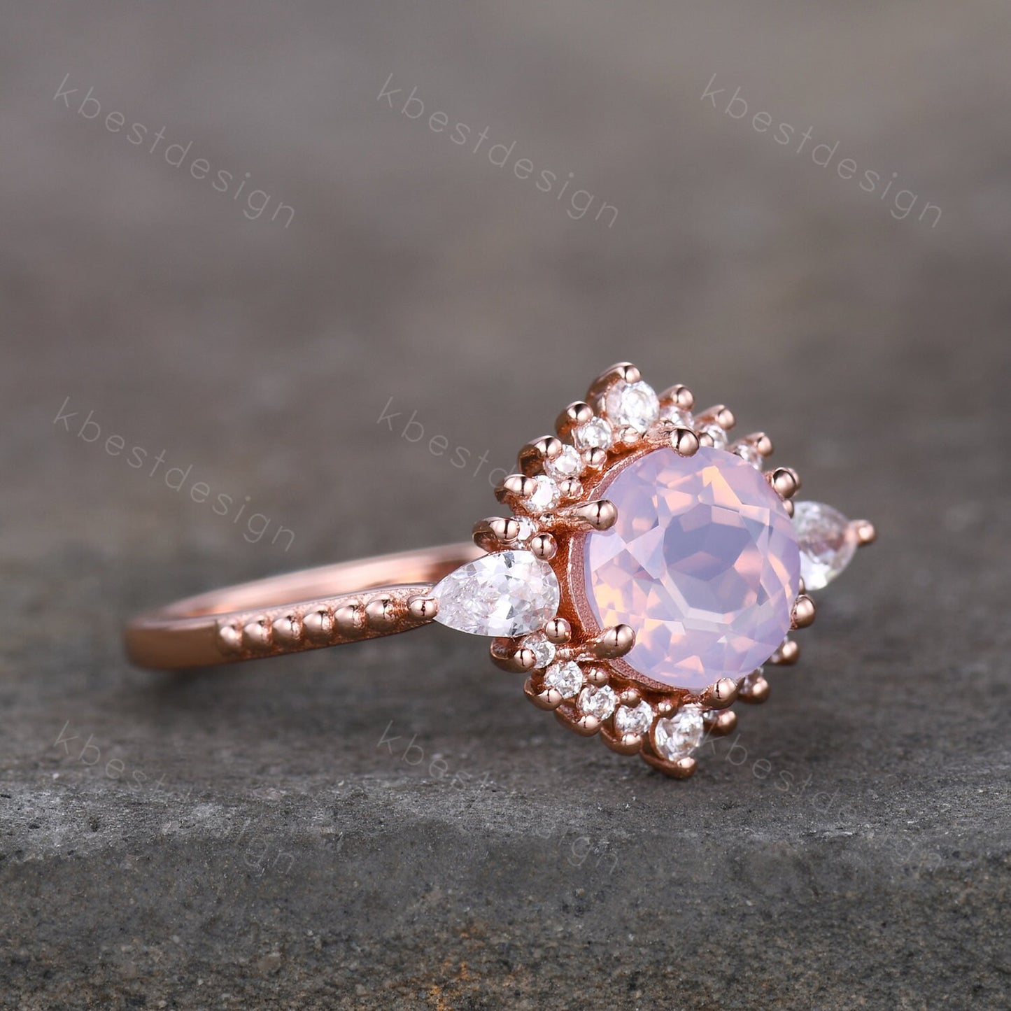 Vintage Lavender Amethyst Ring Rose Gold Round Cut Amethyst Engagement Ring Unique Art Deco Pear Shaped Diamond Bridal Promise Ring