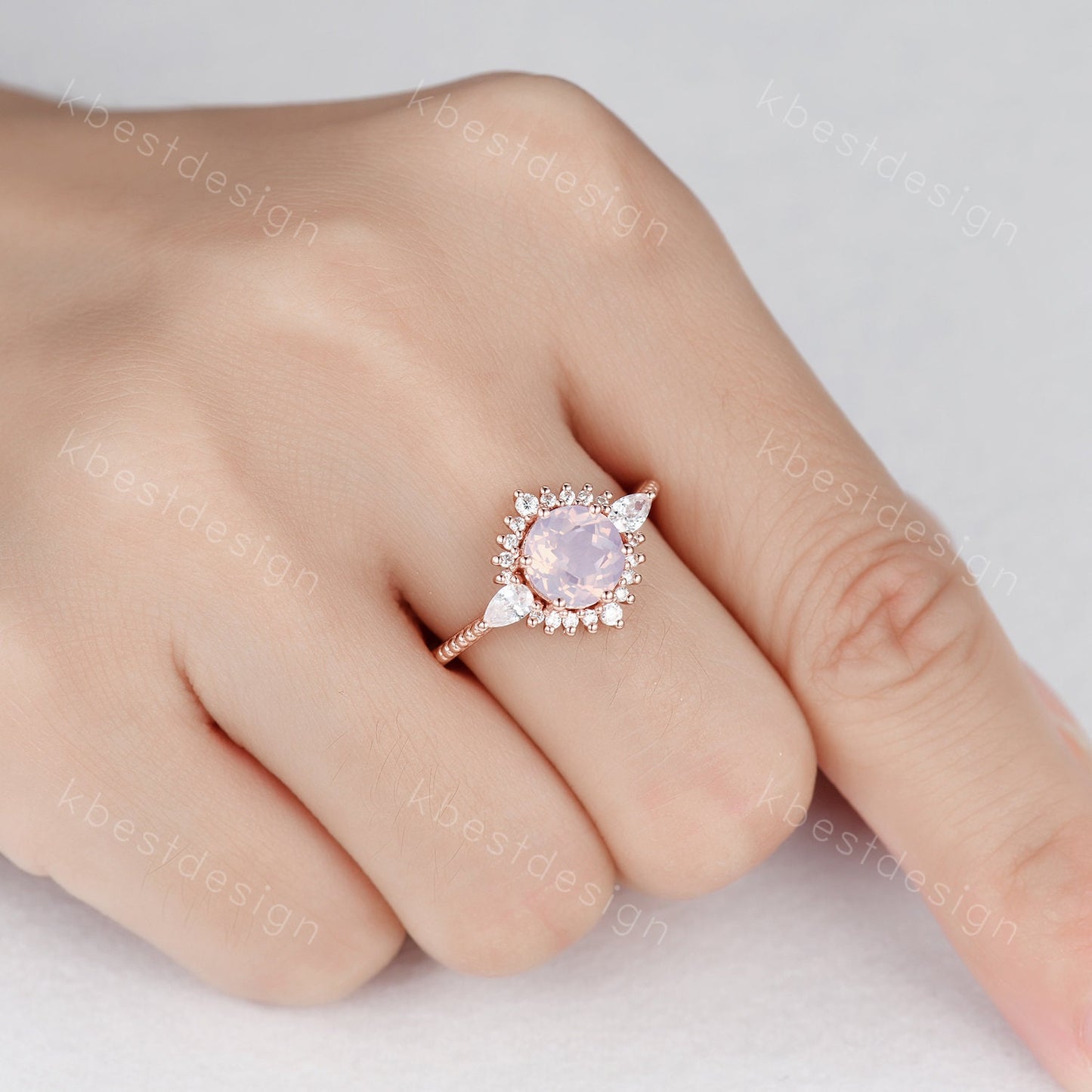 Vintage Lavender Amethyst Ring Rose Gold Round Cut Amethyst Engagement Ring Unique Art Deco Pear Shaped Diamond Bridal Promise Ring
