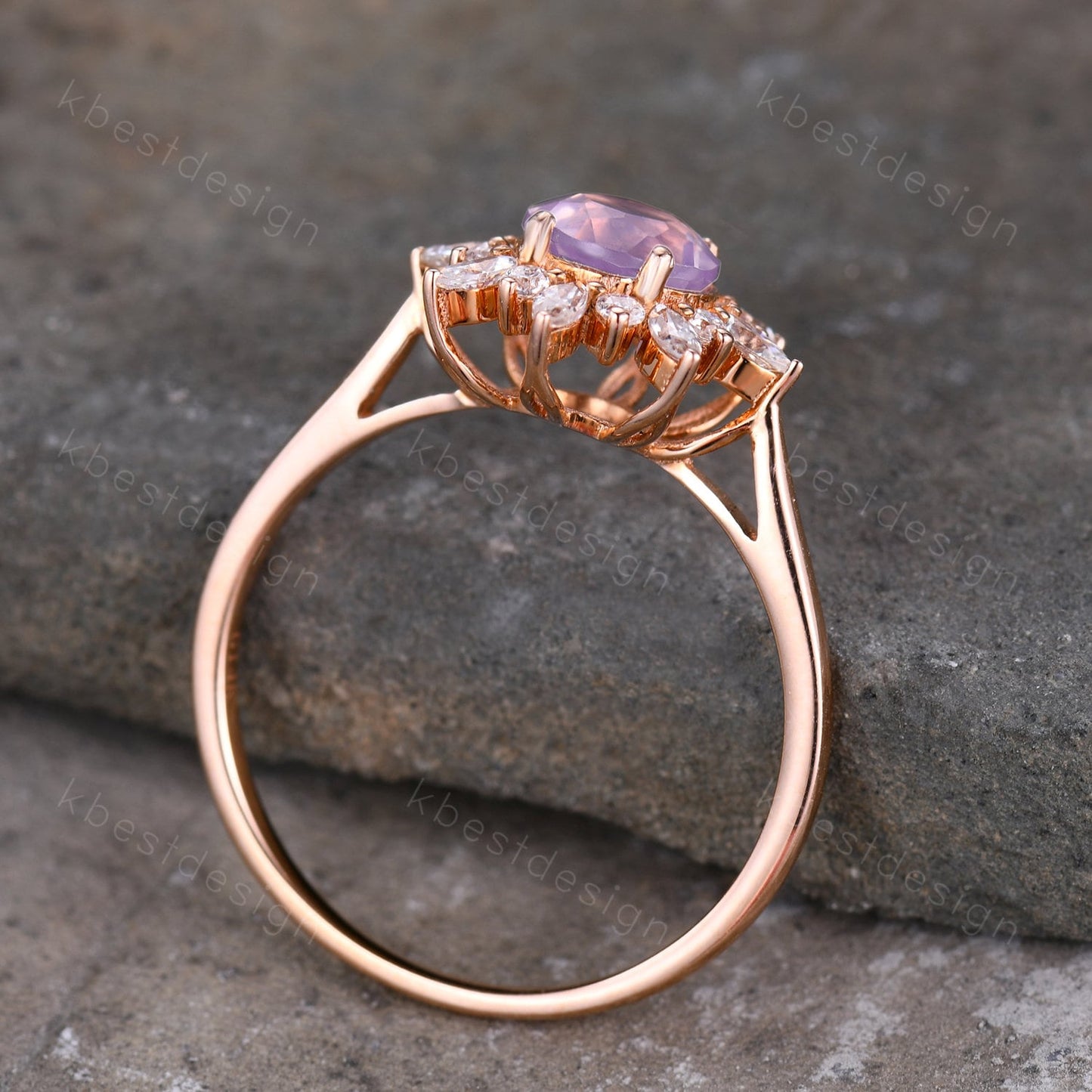 Natural Lavender Amethyst Ring Vintage Unique Diamond Halo Bridal Ring Amethyst Solitaire Engagement Ring February Birthstone Promise Ring