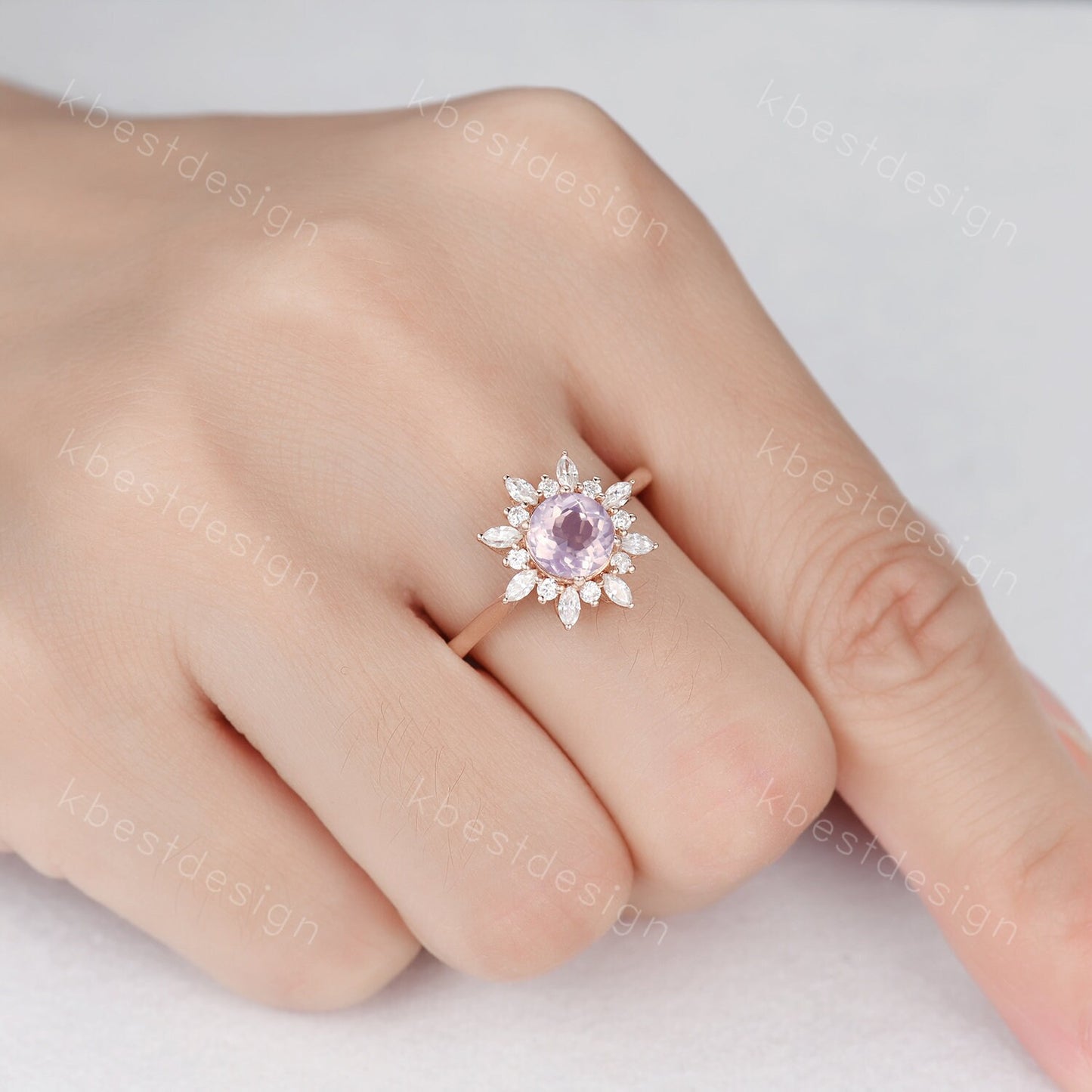 Natural Lavender Amethyst Ring Vintage Unique Diamond Halo Bridal Ring Amethyst Solitaire Engagement Ring February Birthstone Promise Ring