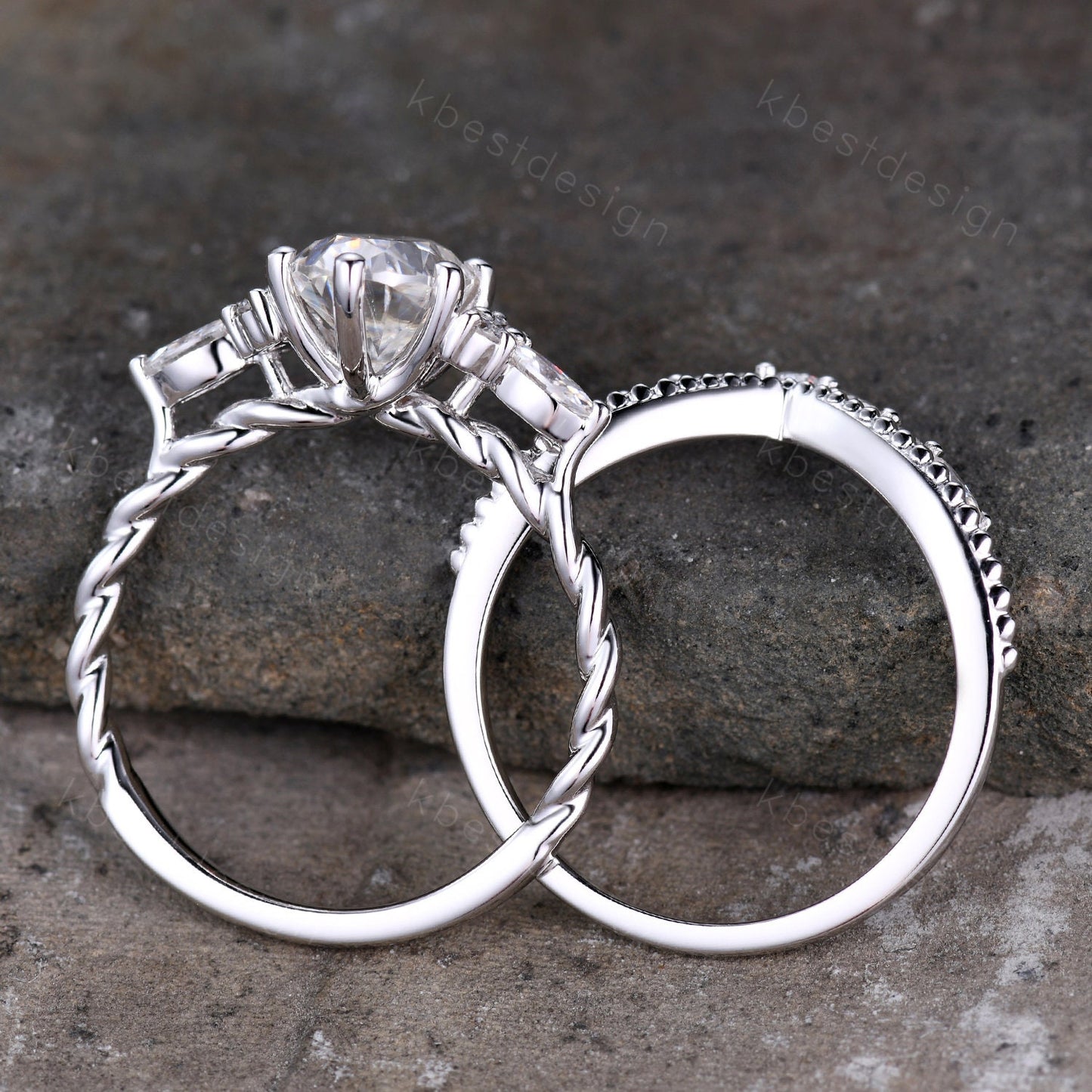 Oval Moissanite engagement ring vintage unique Cluster white gold engagement ring women Marquise stacking matching band Bridal Promise Ring