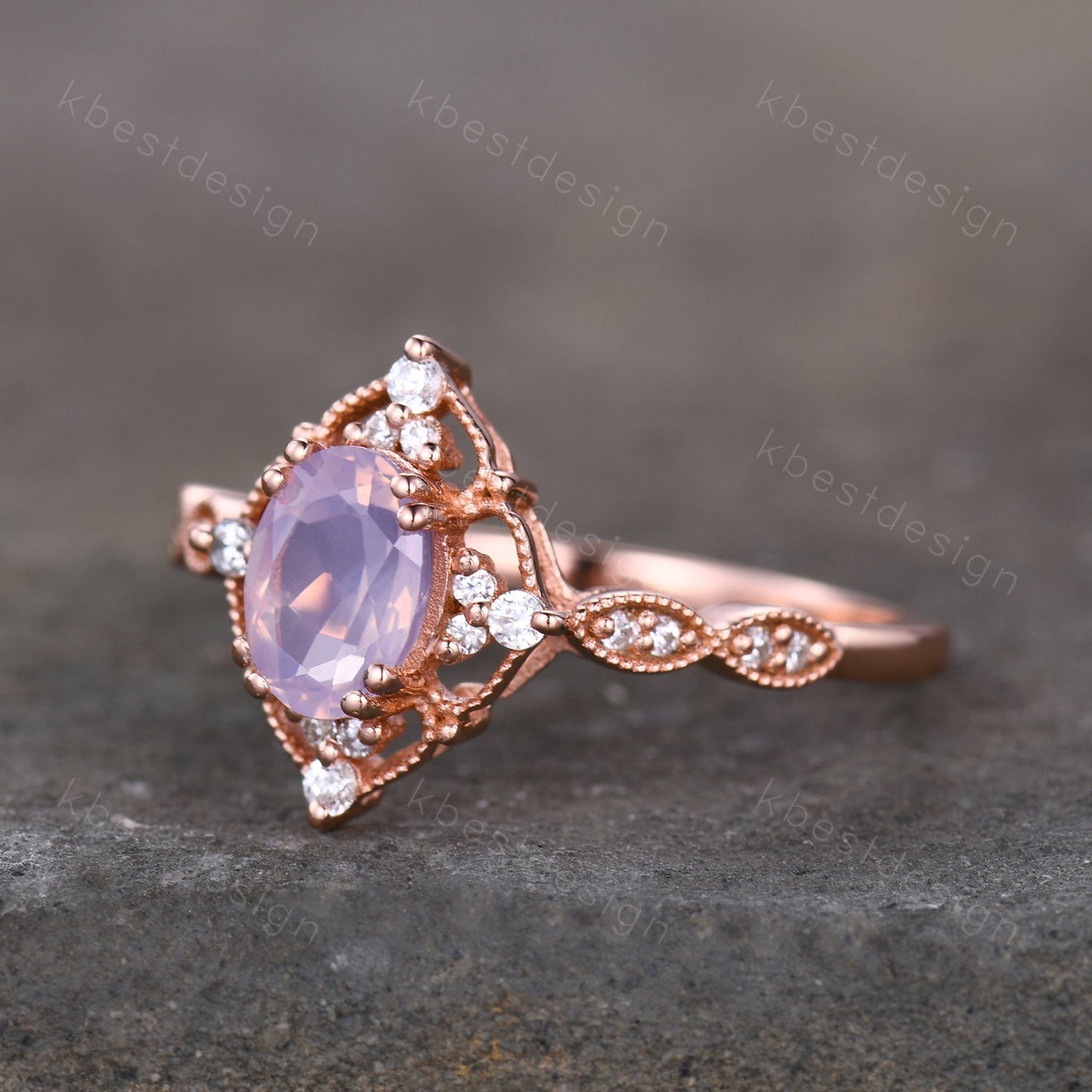 Vintage Lavender Amethyst Ring Rose Gold Oval Cut Amethyst Engagement Ring Unique Art Deco Bridal Wedding Ring February Birthstone Ring