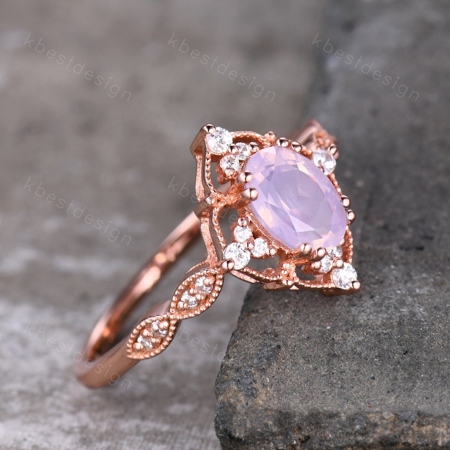 Vintage Lavender Amethyst Ring Rose Gold Oval Cut Amethyst Engagement Ring Unique Art Deco Bridal Wedding Ring February Birthstone Ring