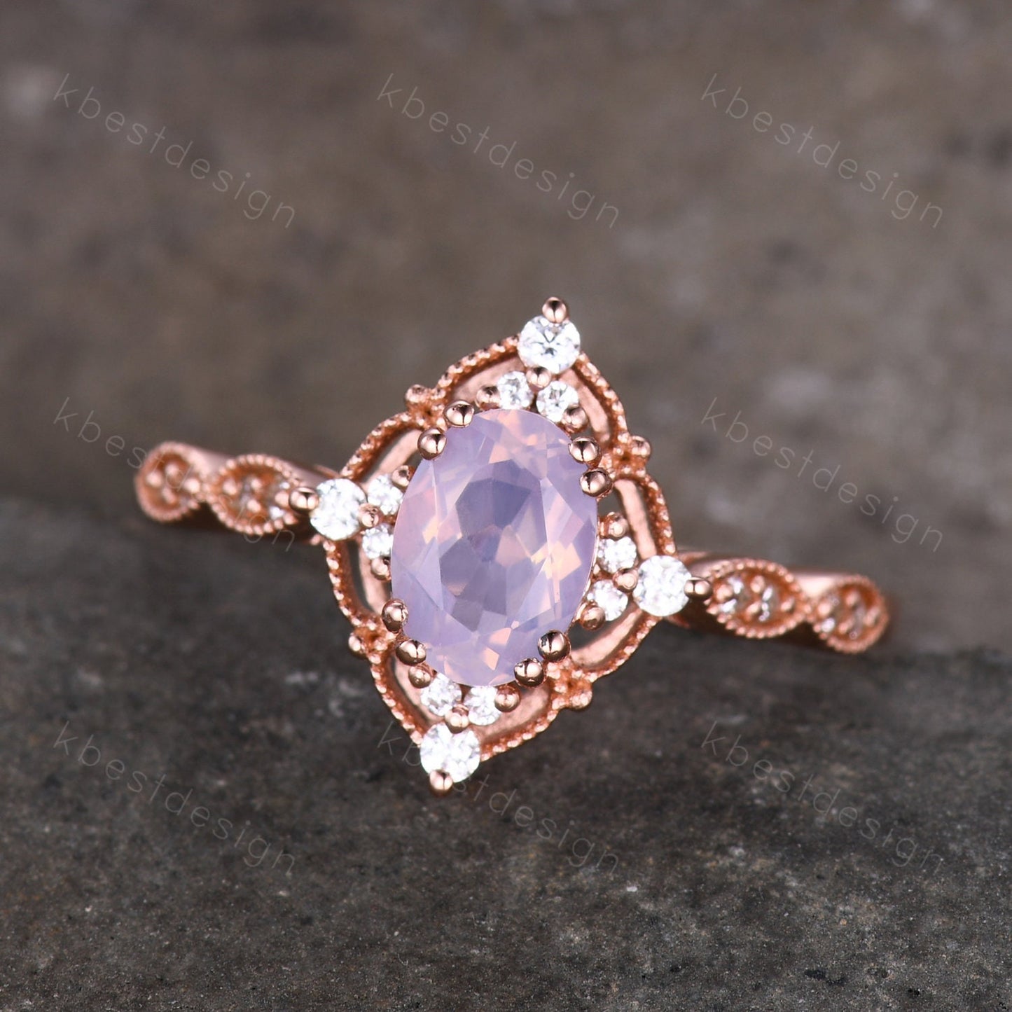 Vintage Lavender Amethyst Ring Rose Gold Oval Cut Amethyst Engagement Ring Unique Art Deco Bridal Wedding Ring February Birthstone Ring