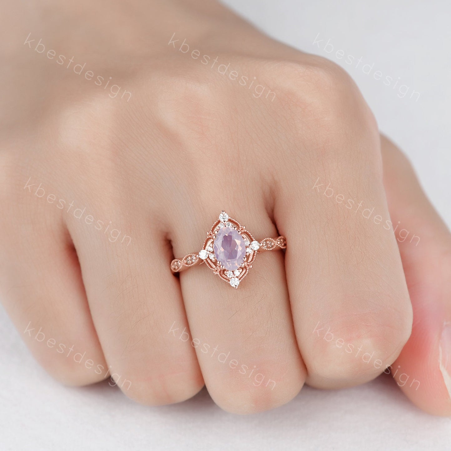 Vintage Lavender Amethyst Ring Rose Gold Oval Cut Amethyst Engagement Ring Unique Art Deco Bridal Wedding Ring February Birthstone Ring