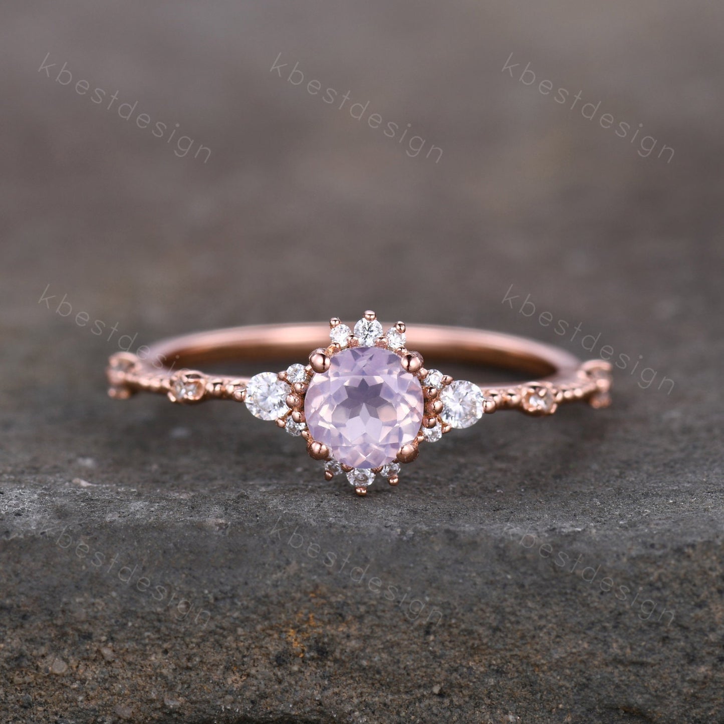 Dainty Rose Gold Lavender Amethyst Engagement Ring Unique Art Deco Amethyst Ring For Women February Birthstone Ring Wedding Promise Ring