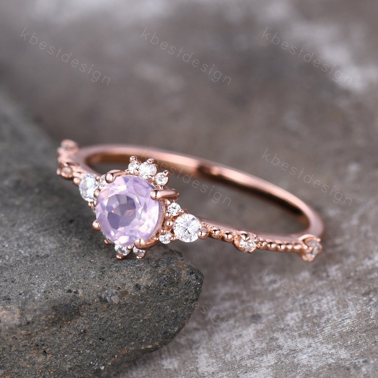Dainty Rose Gold Lavender Amethyst Engagement Ring Unique Art Deco Amethyst Ring For Women February Birthstone Ring Wedding Promise Ring