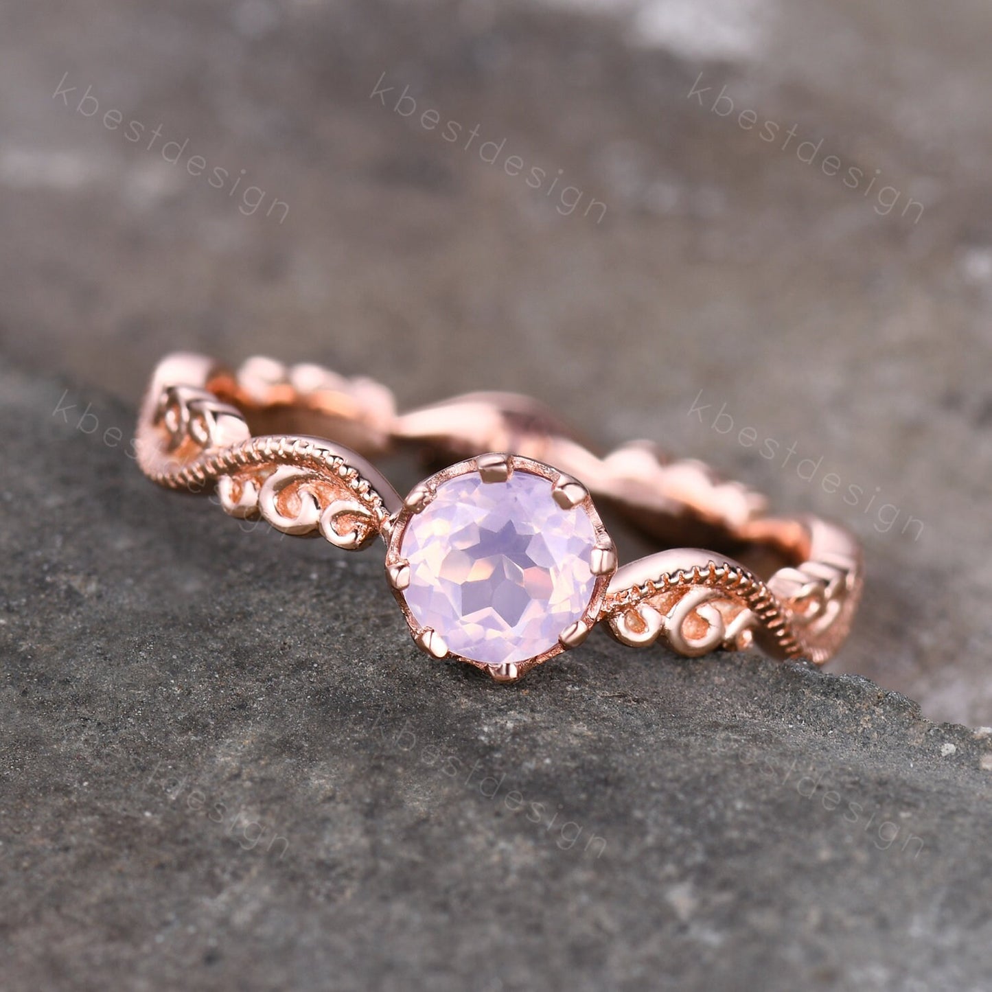 Antique Lavender Amethyst Ring Rose Gold Amethyst Engagement Ring Unique Filigree Wedding Ring for Women Vintage Bridal Promise Ring