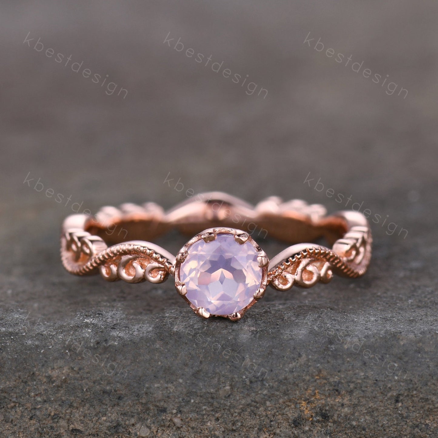 Antique Lavender Amethyst Ring Rose Gold Amethyst Engagement Ring Unique Filigree Wedding Ring for Women Vintage Bridal Promise Ring