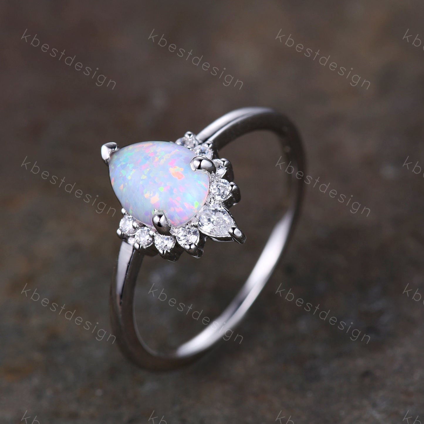 White Opal Ring, Pear Shaped Opal Engagement Ring, Yellow Gold Ring for Women, Opal Solitaire Ring, Unique Bridal Wedding Ring, Promise