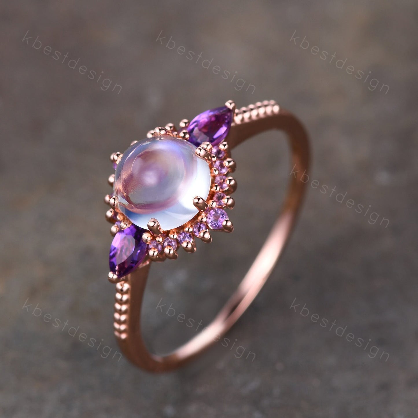 Vintage Moonstone engagement ring unique rose gold engagement ring for women Pear shaped amethyst ring Bridal Promise ring Anniversary Gift