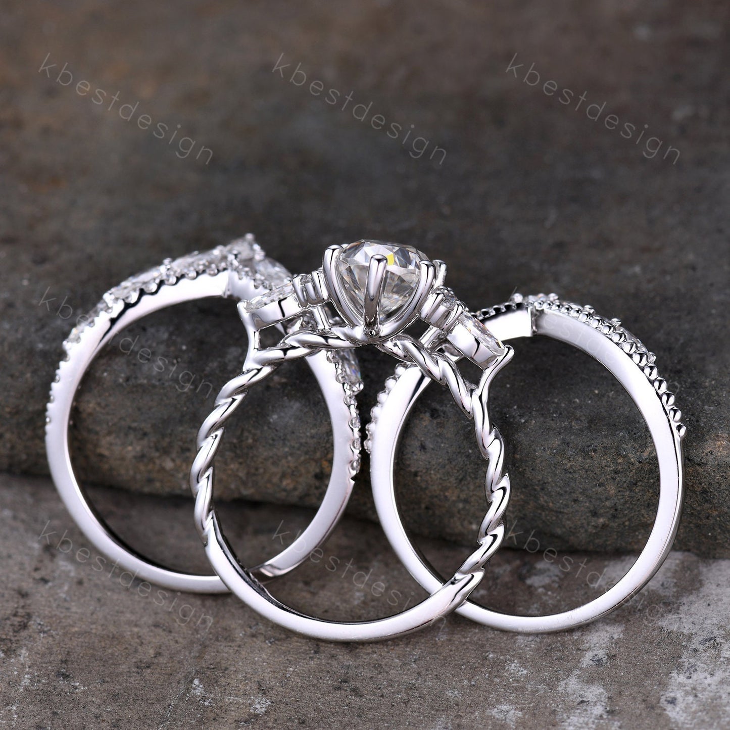 Vintage Moissanite Engagement Ring Set White Gold Oval Shaped Cluster Moissanite Bridal Set Art Deco Moissanite Wedding Ring Set Women Gift