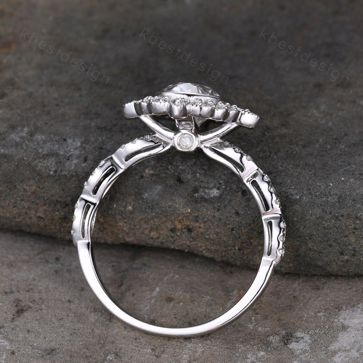 1.5CT Oval Moissanite engagement ring vintage unique halo white gold engagement women art deco wedding Bridal Ring Promise Anniversary ring