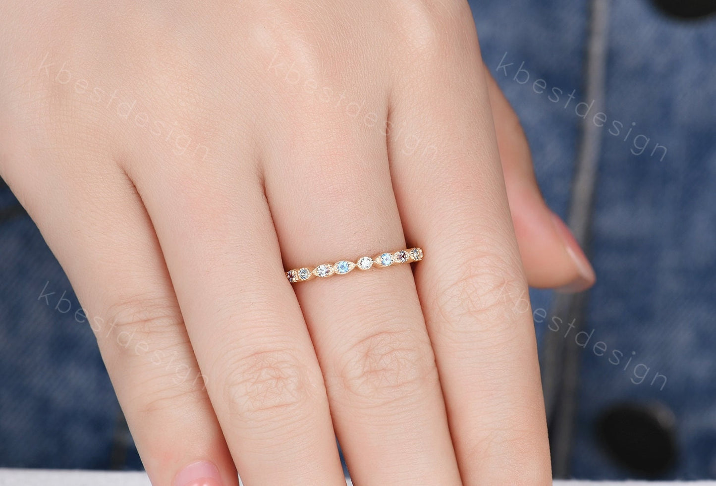 Alexandrite and Blue Topaz Ring, Alexandrite Wedding Band, June Birthstone Ring, Art Deco Stackable Ring, Anniversary Ring, Gift For Her