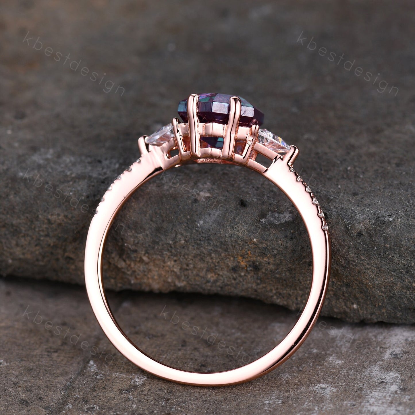 Hexagon cut Alexandrite ring Rose gold ring for women Vintage Alexandrite engagement ring unique three stone moissanite ring Promise gift